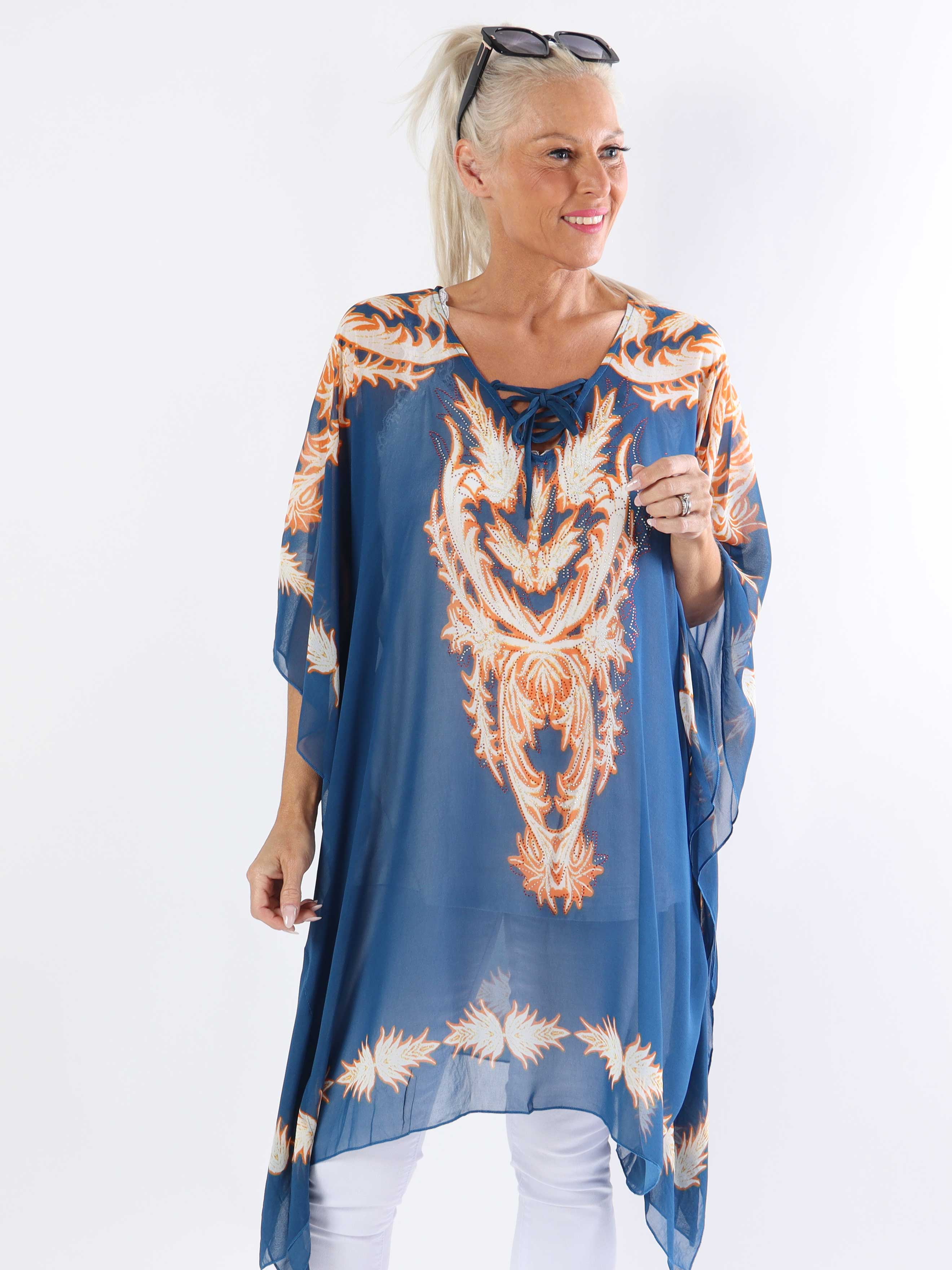 Josefina - Halvgenomskinlig plus size-tunika med dragsko