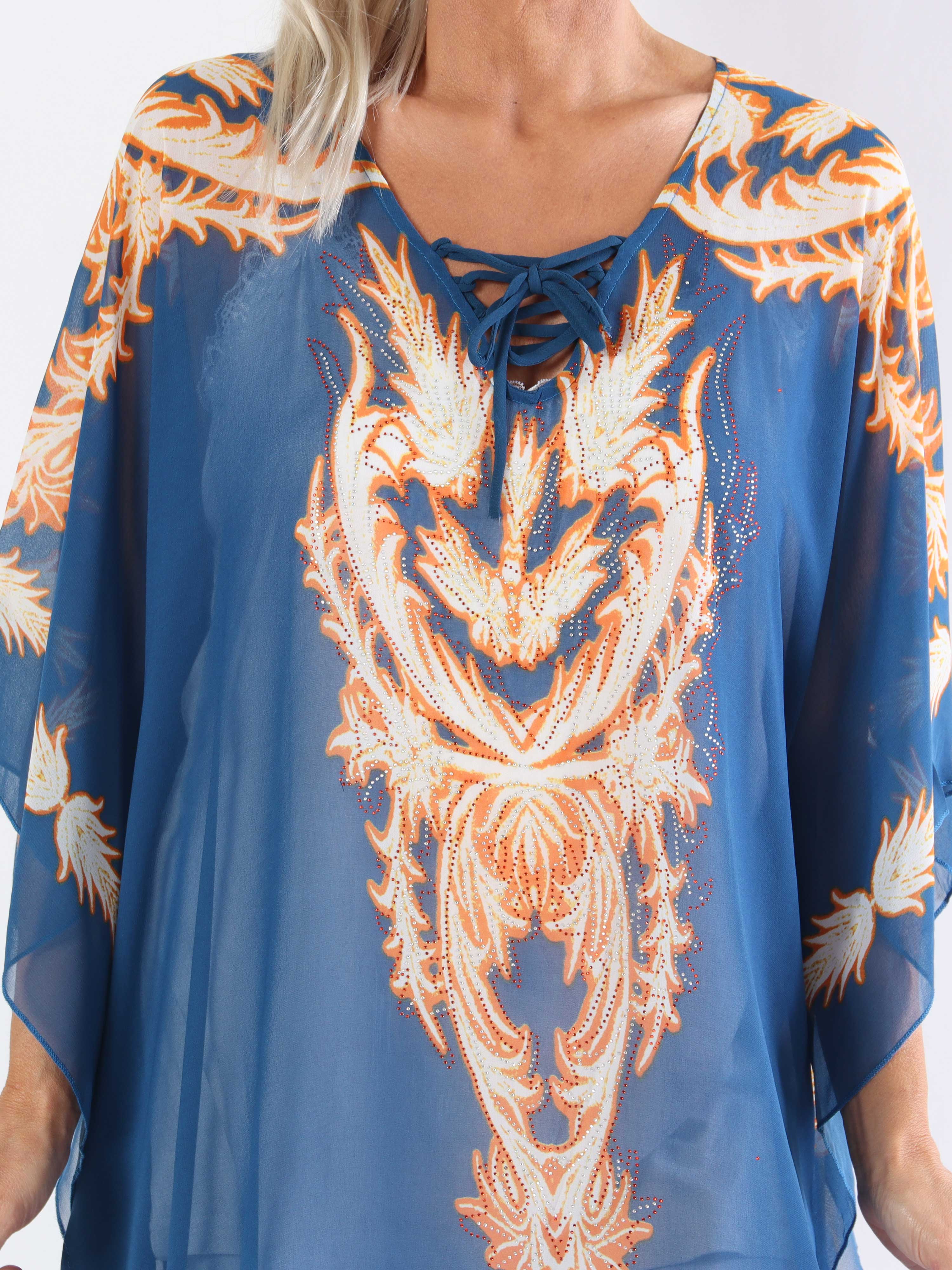 Josefina - Halvgenomskinlig plus size-tunika med dragsko