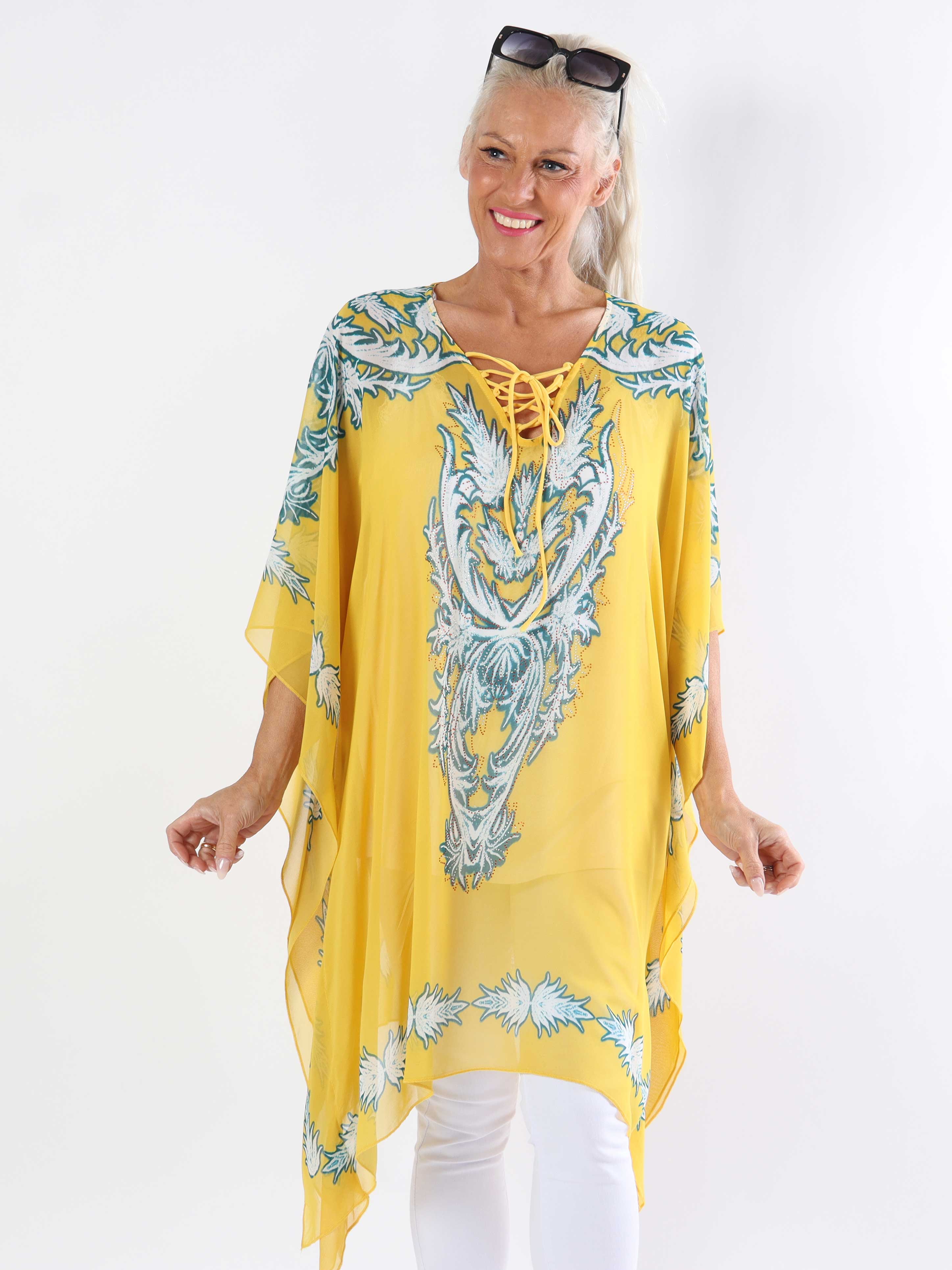 Josefina - Halvgenomskinlig plus size-tunika med dragsko