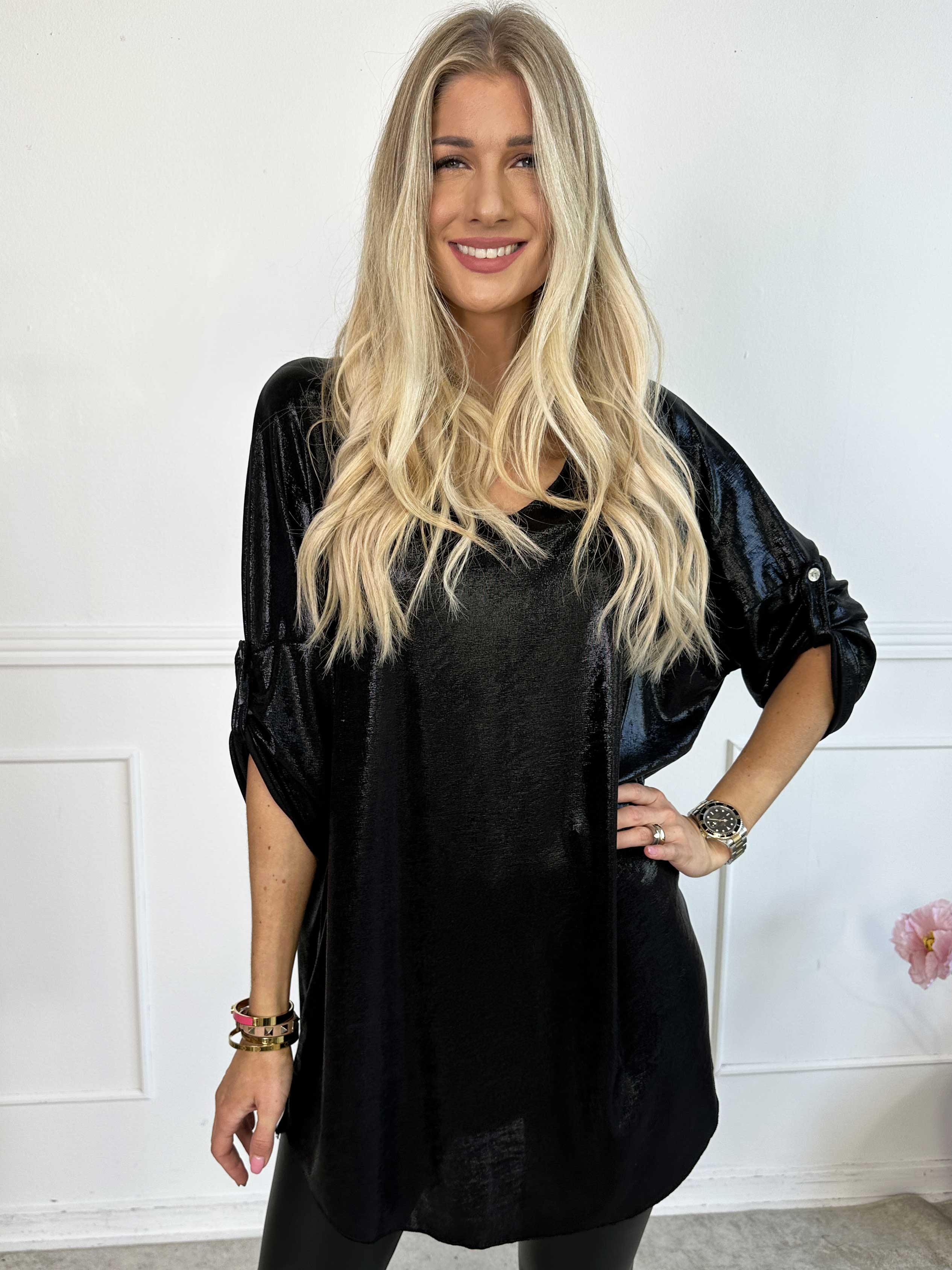 Subira - Glansig tunika med v-ringning