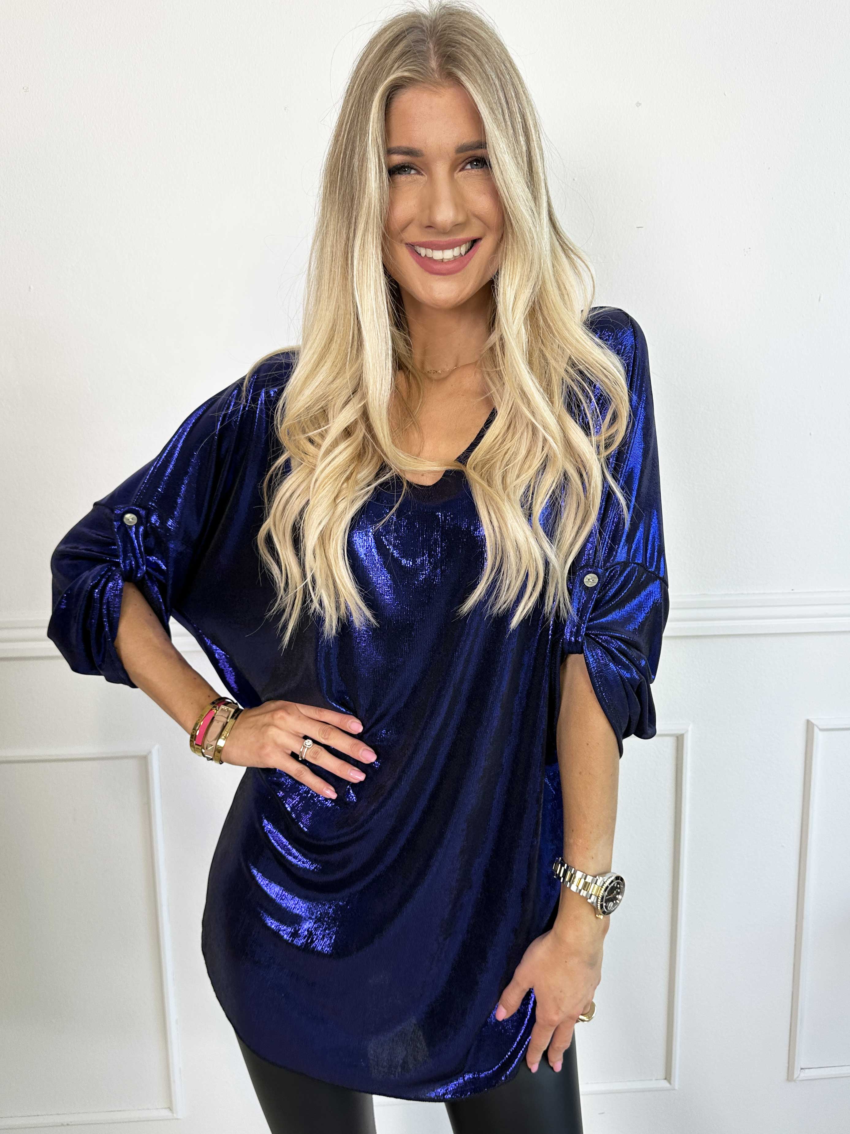 Subira - Glansig tunika med v-ringning