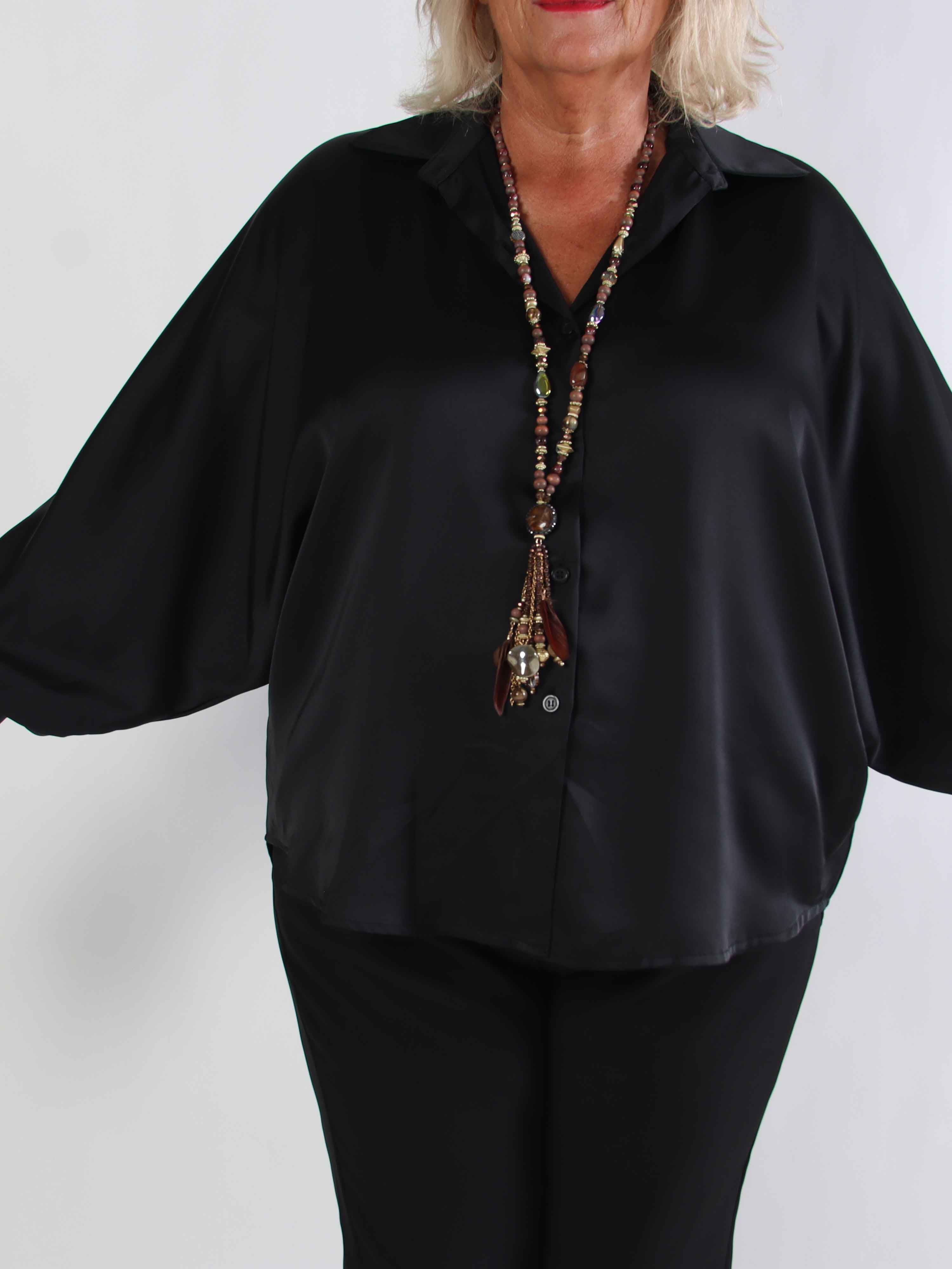 Feliciti - Shiny plus size skjorta med fladdermusärmar