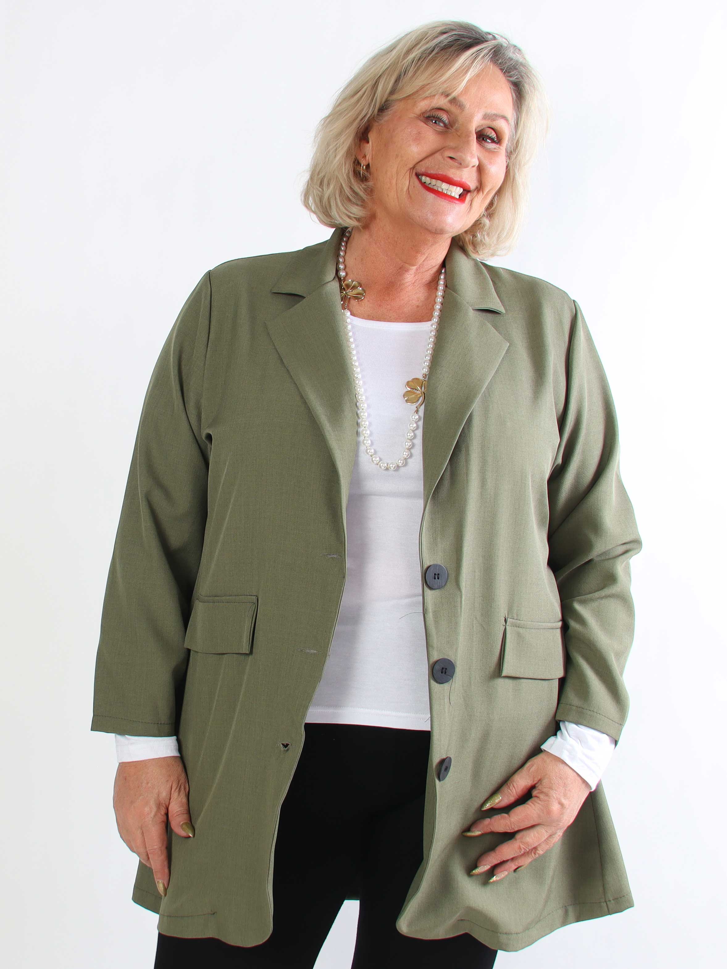 Lanthe Long Plain - Lang ensfarvet plus size blazer