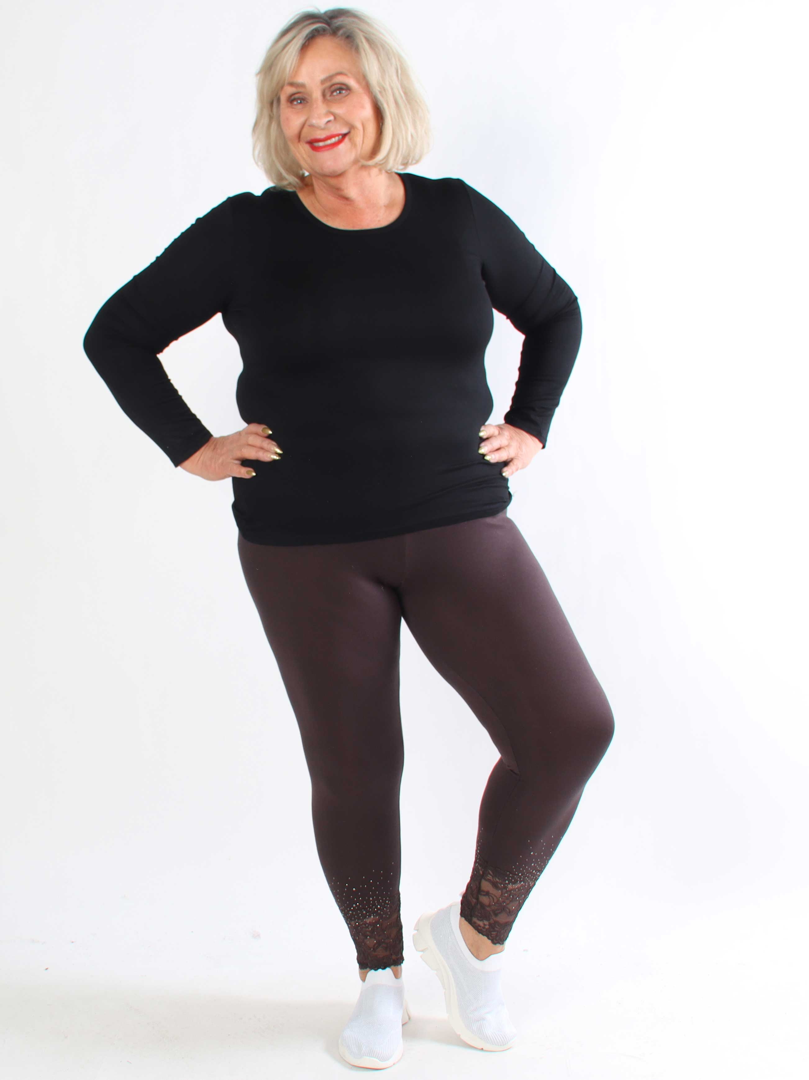 Kia - Bløde leggings i viskose med blondekant og similisten