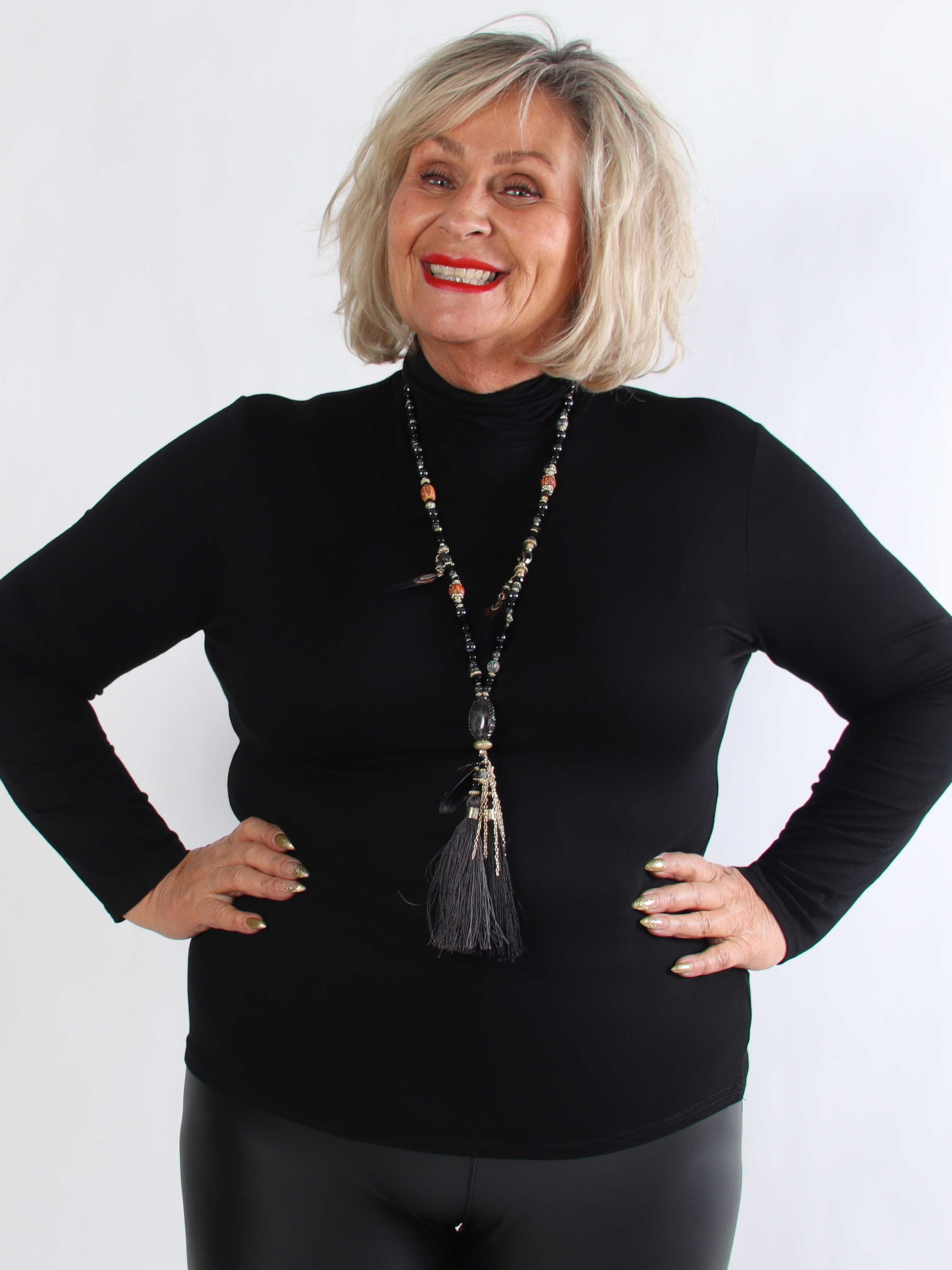 Noras - Langærmet basis bluse i viskose med turtleneck