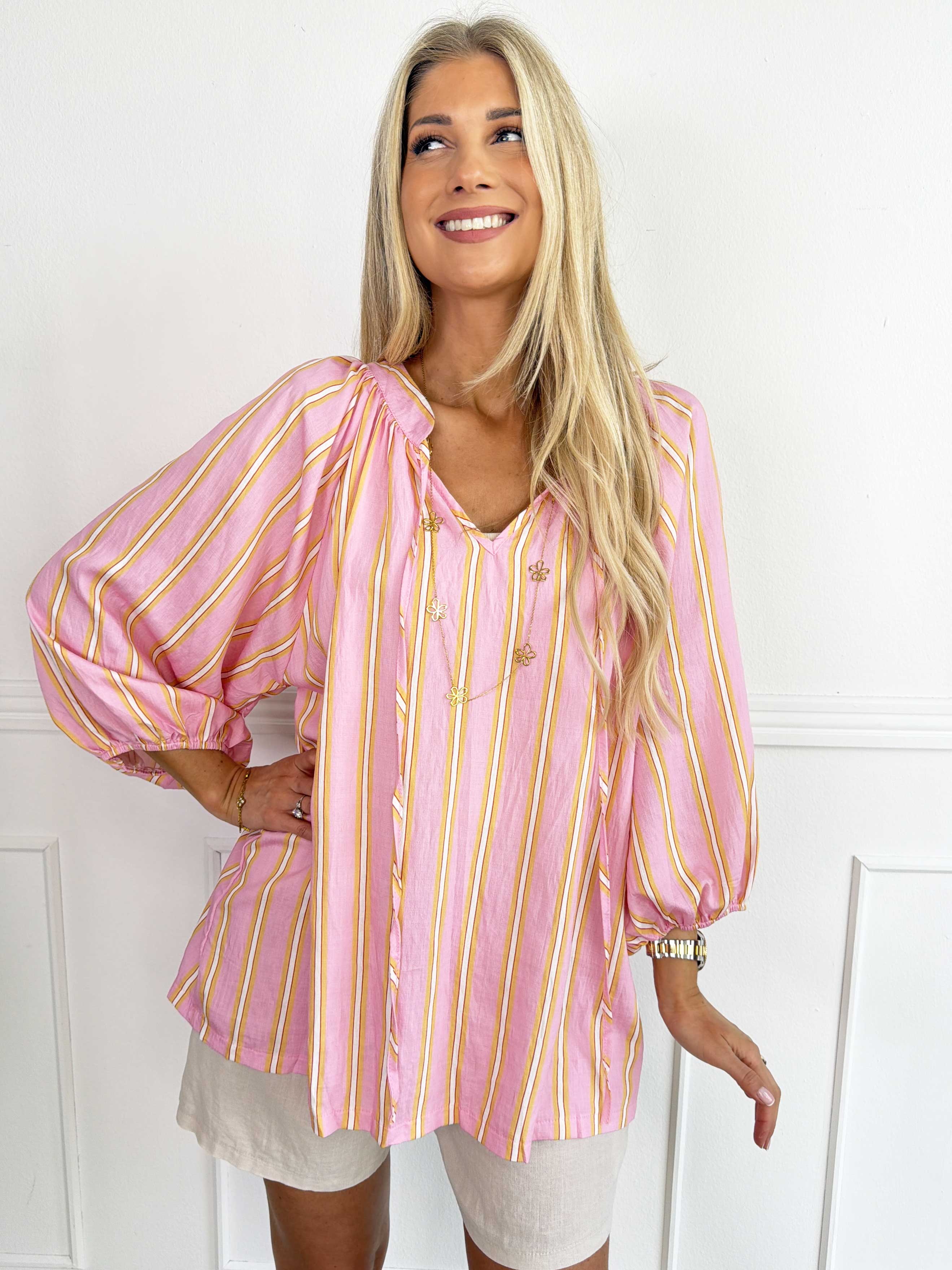 Amidala Shirt - Randig plus size tunika i en lätt viskosblandning med vackra ballongärmar
