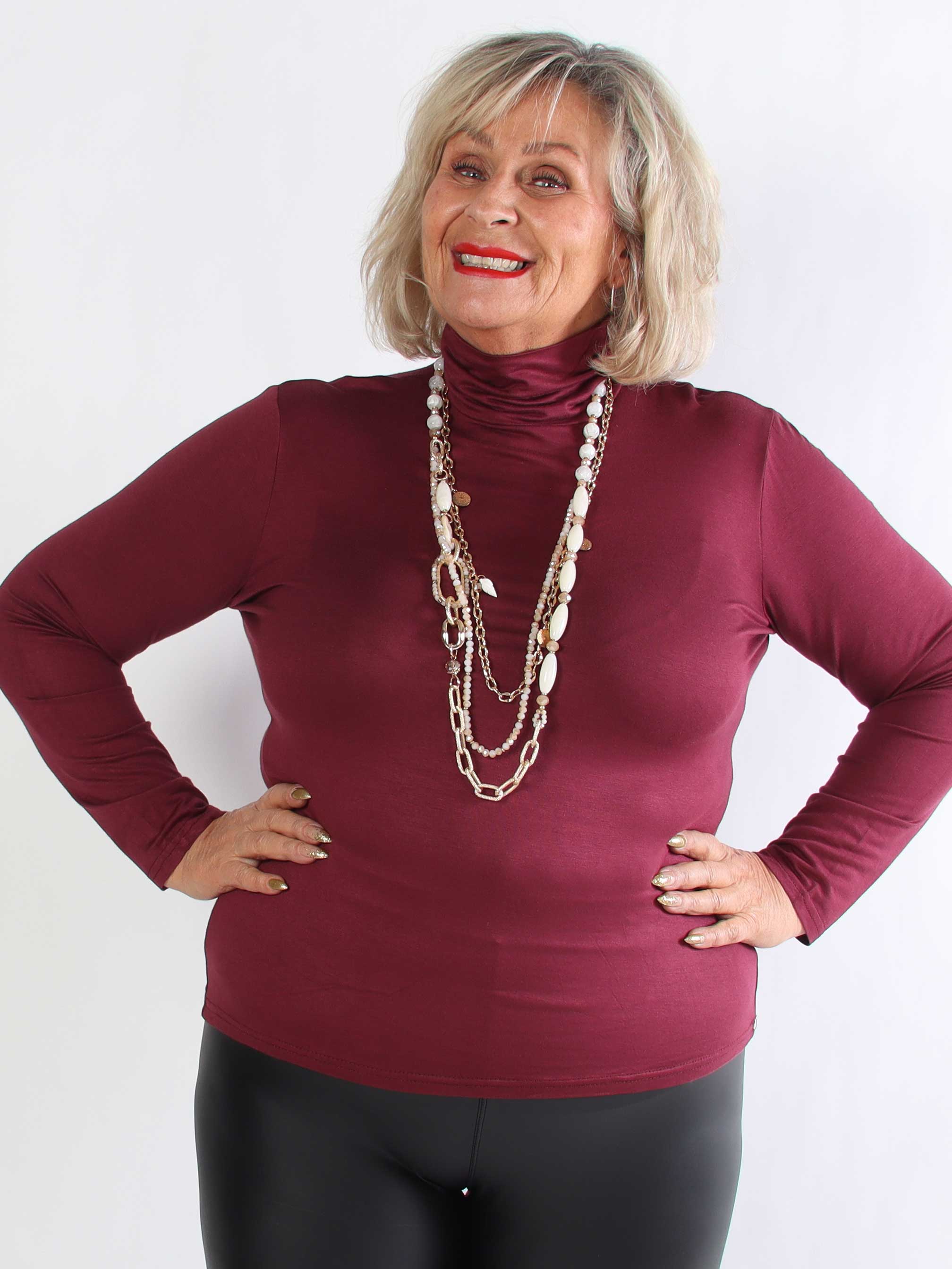 Noras - Langærmet basis bluse i viskose med turtleneck