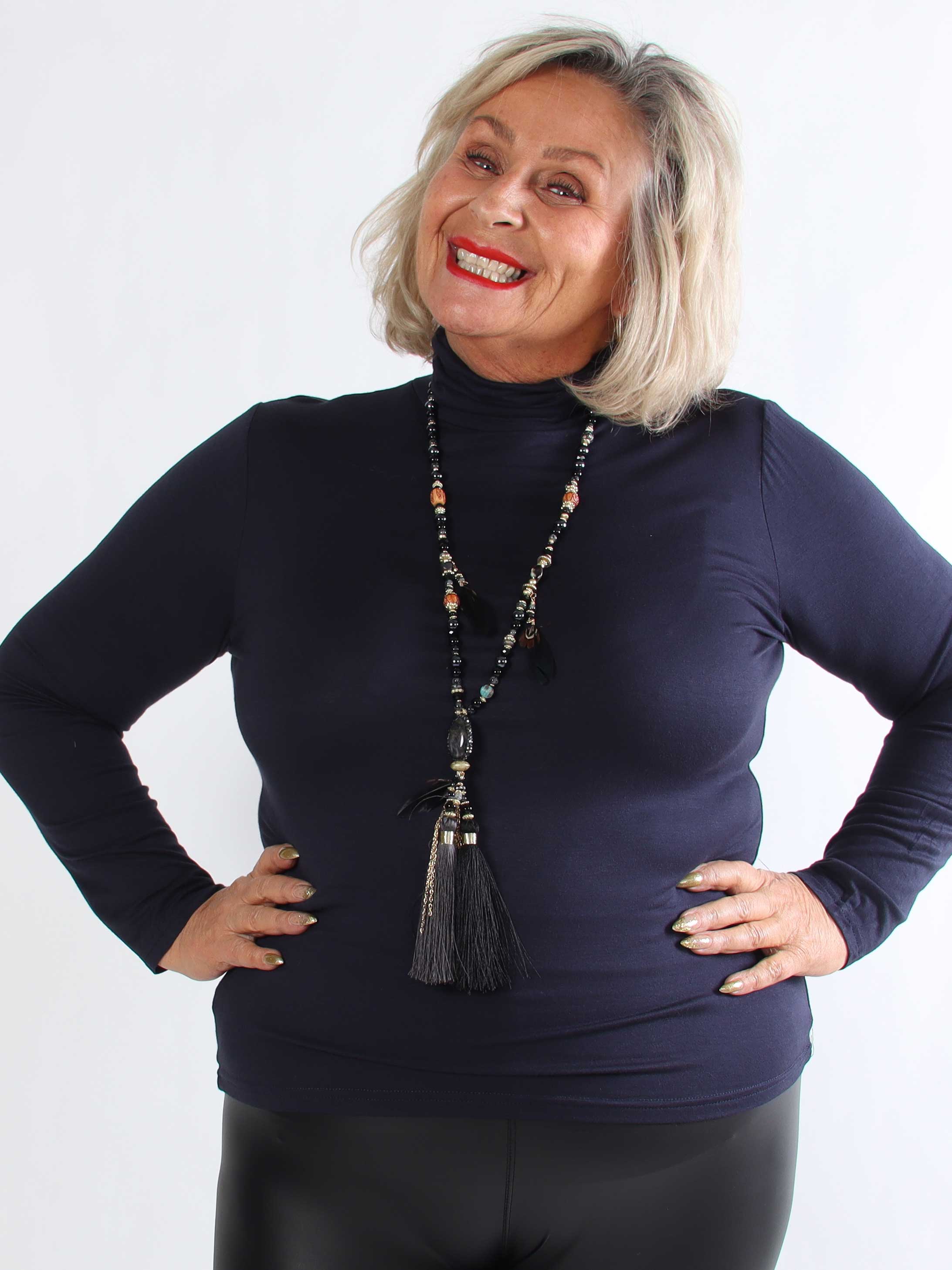 Noras - Langærmet basis bluse i viskose med turtleneck