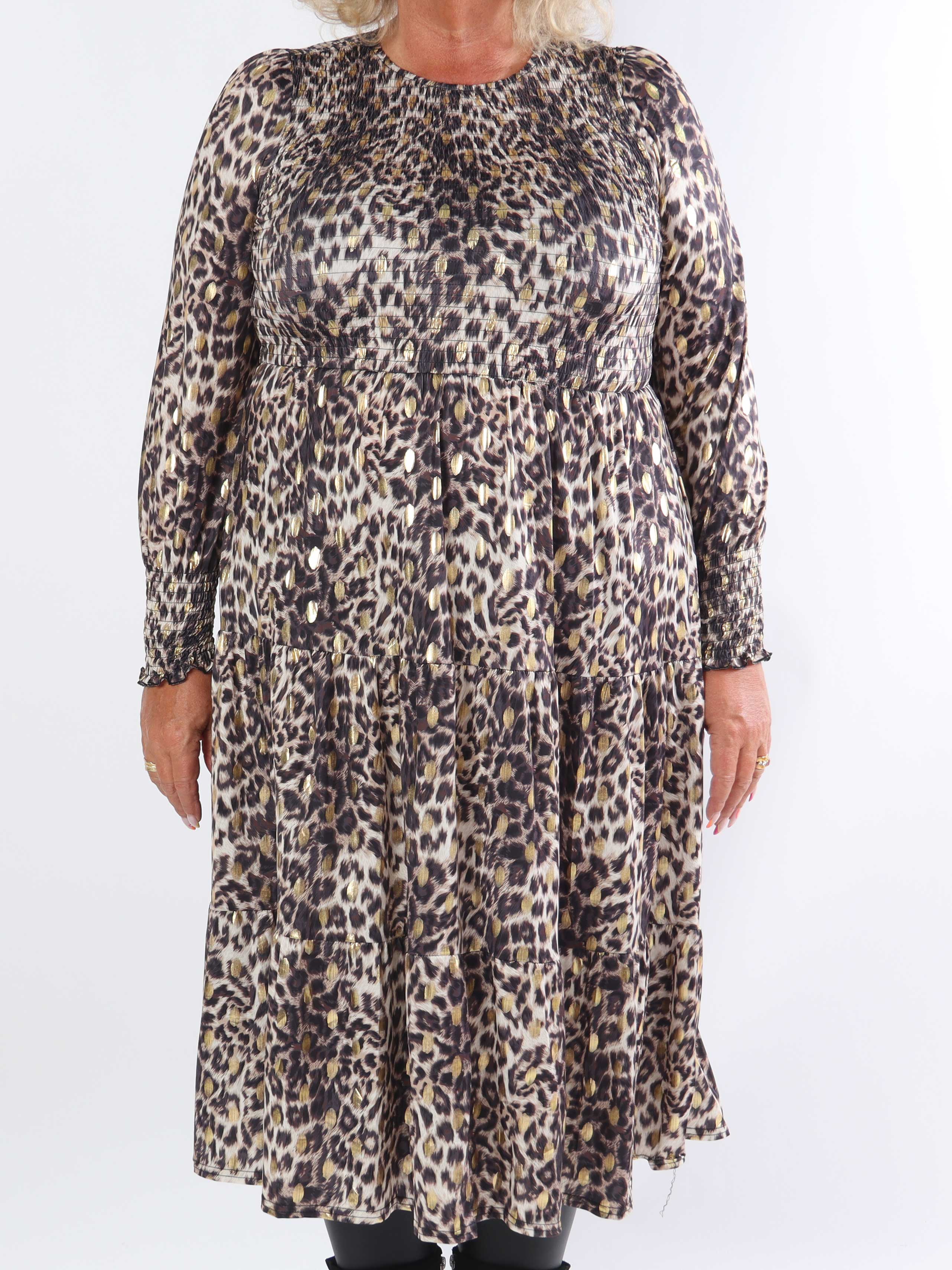 Kelly Animal Long - Elastisk klänning i plusstorlek med smock över bröstet