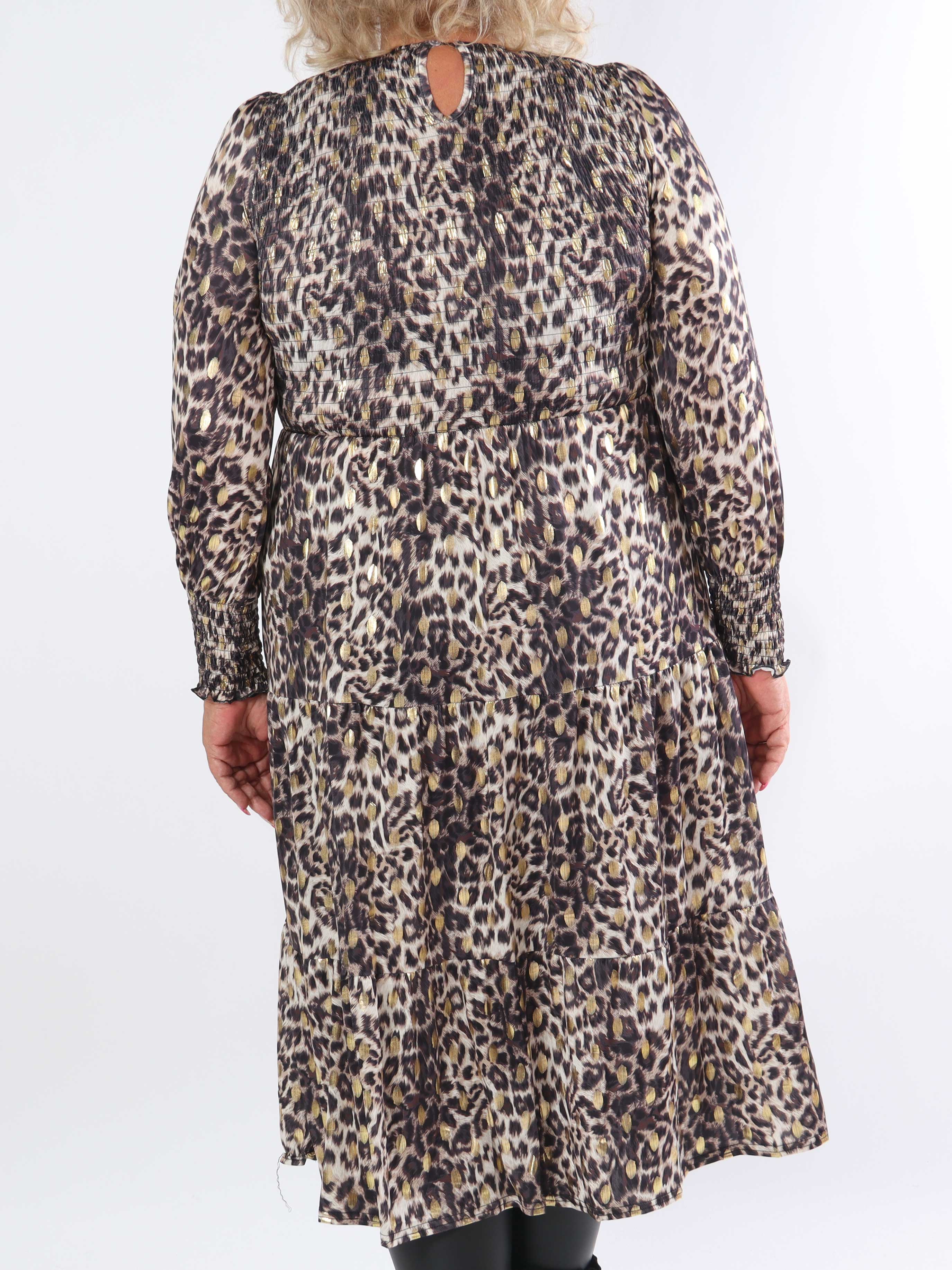 Kelly Animal Long - Elastisk klänning i plusstorlek med smock över bröstet