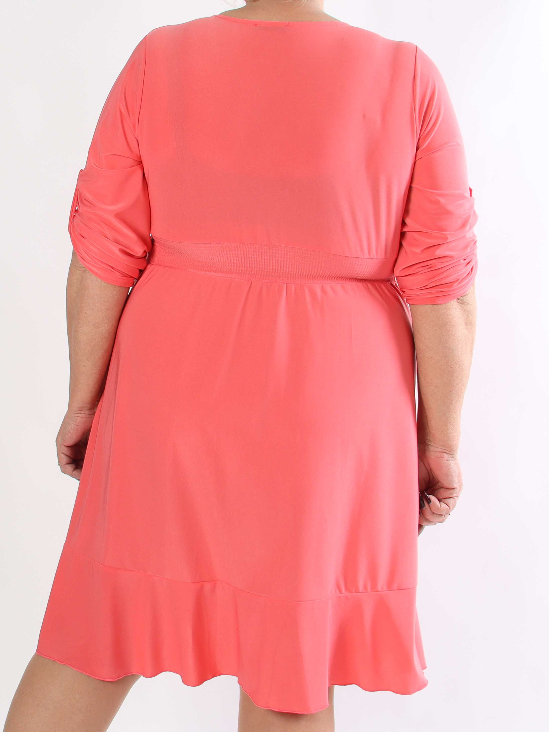 Savina Plain - Stretchig långärmad plus size omlottklänning