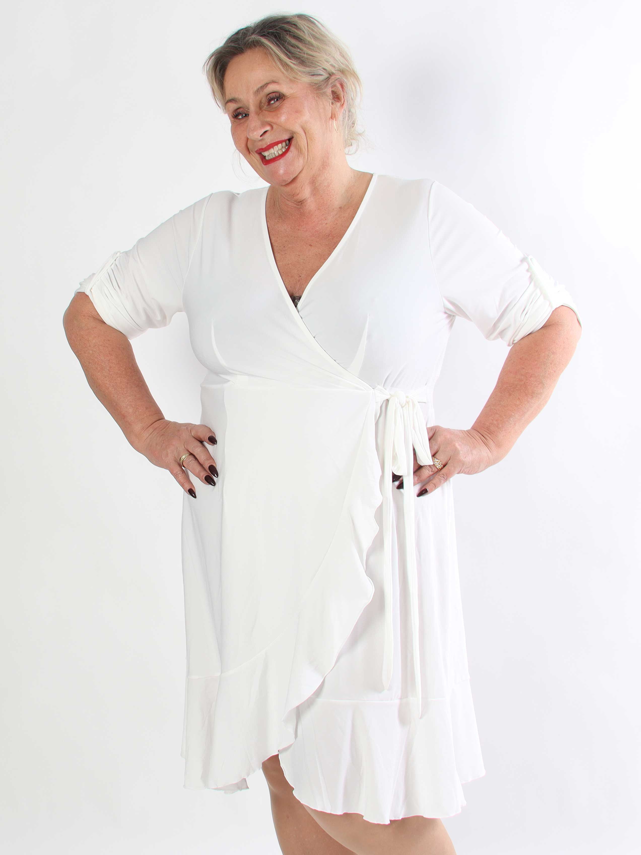 Savina Plain - Stretchig långärmad plus size omlottklänning