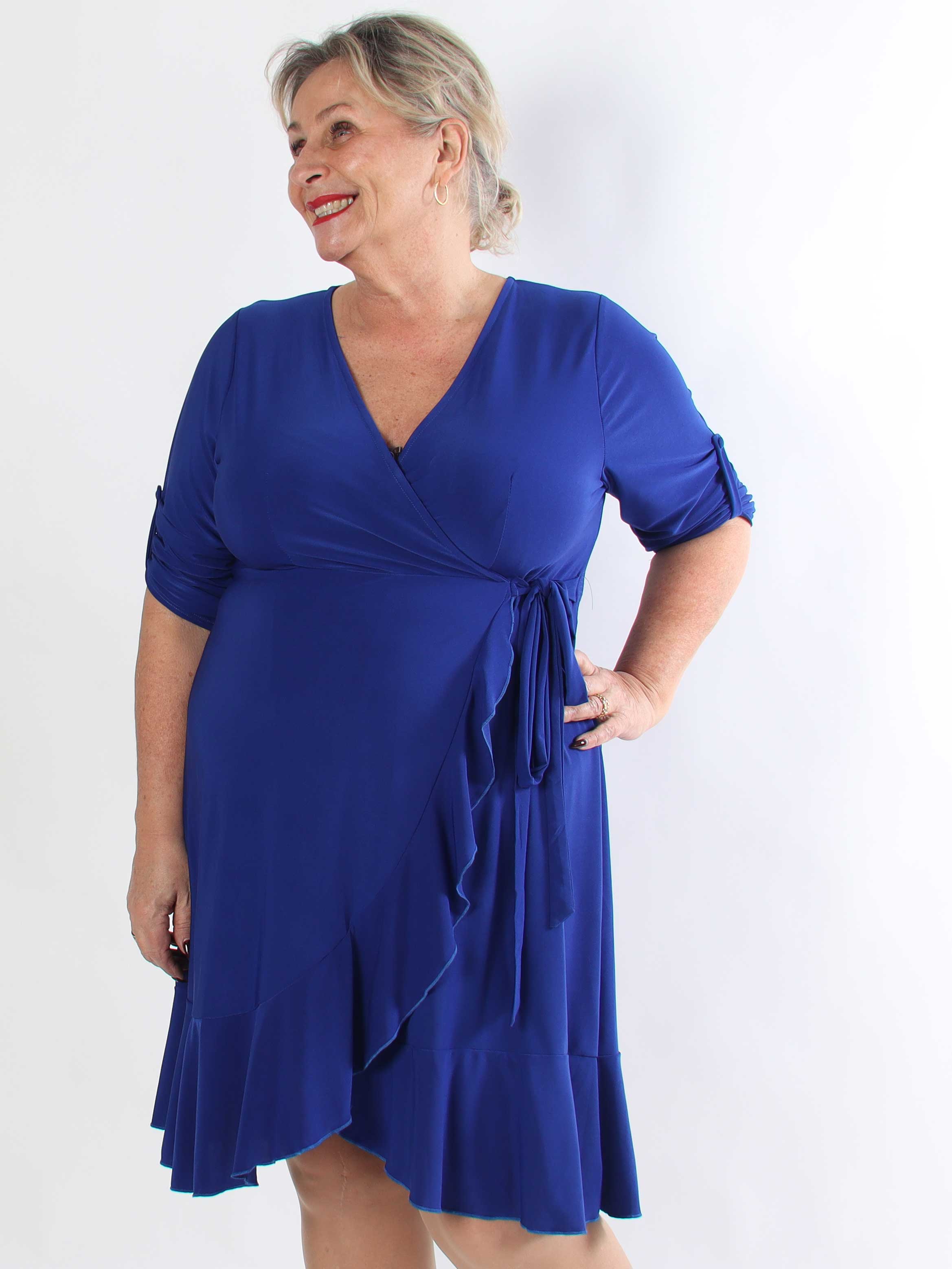 Savina Plain - Stretchig långärmad plus size omlottklänning