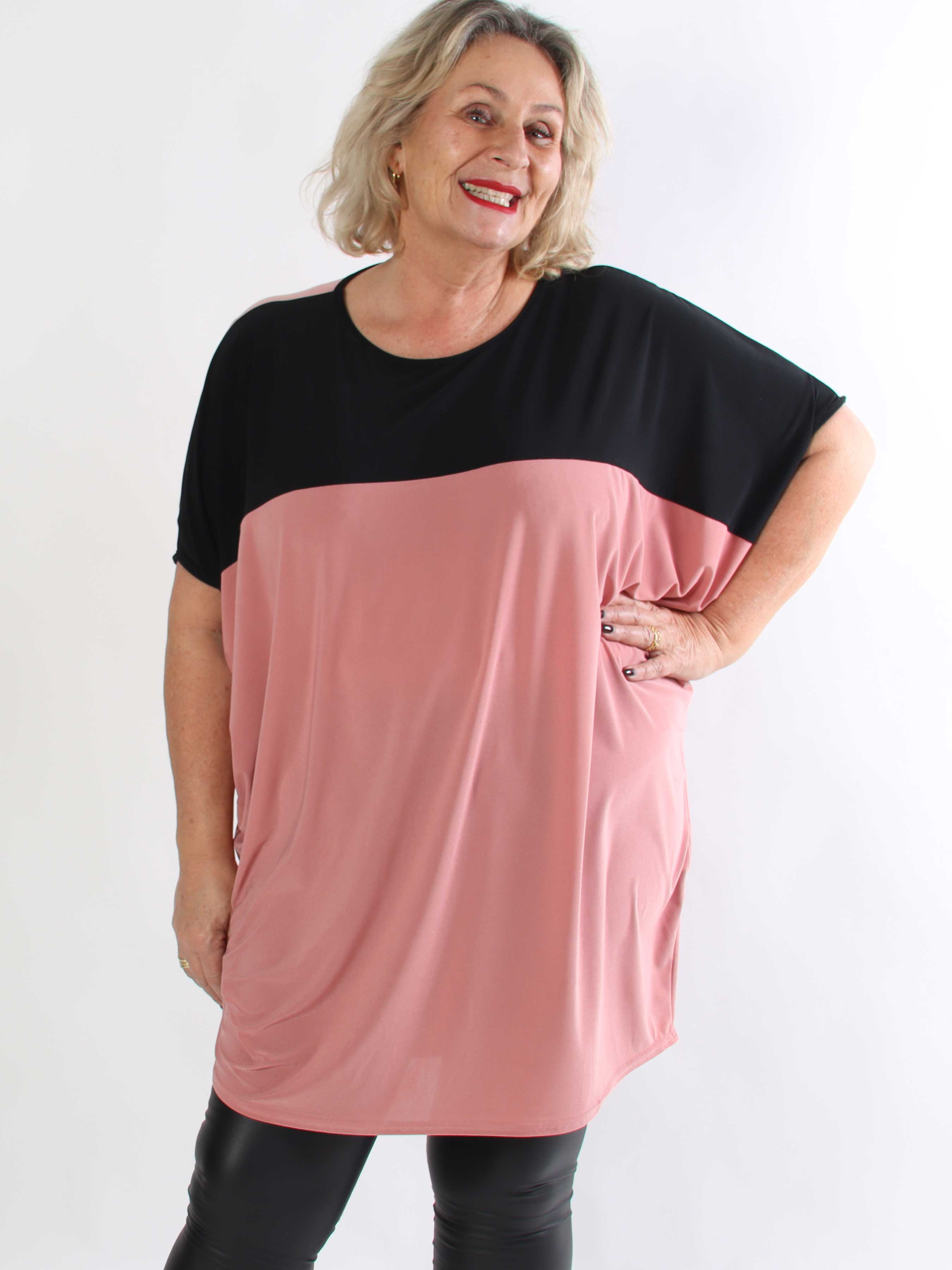 Spencer - Tvåfärgad plus size tunikaklänning med fladdermusärmar