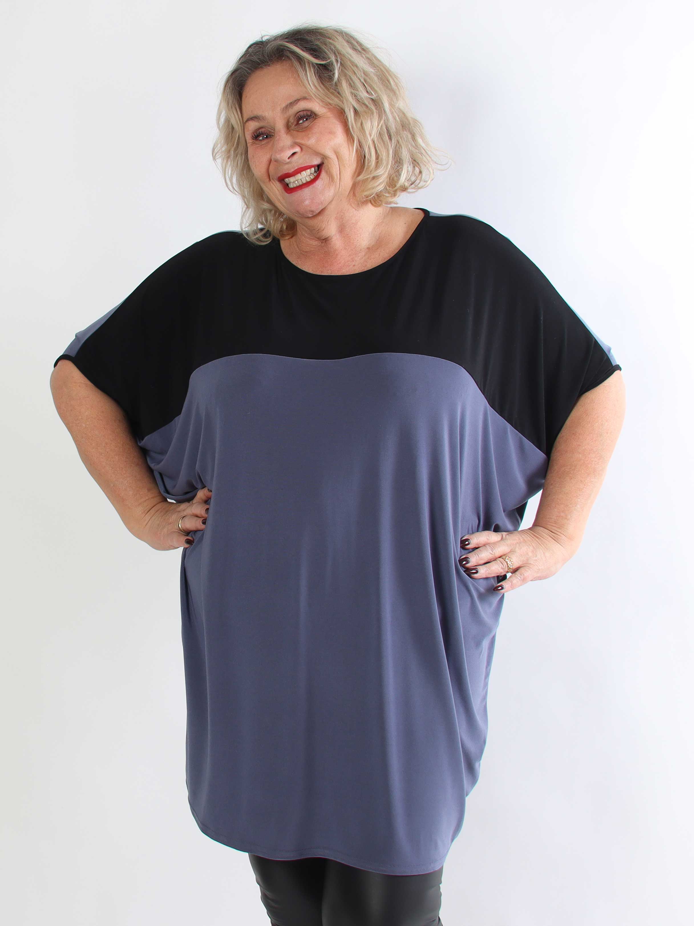 Spencer - Tvåfärgad plus size tunikaklänning med fladdermusärmar