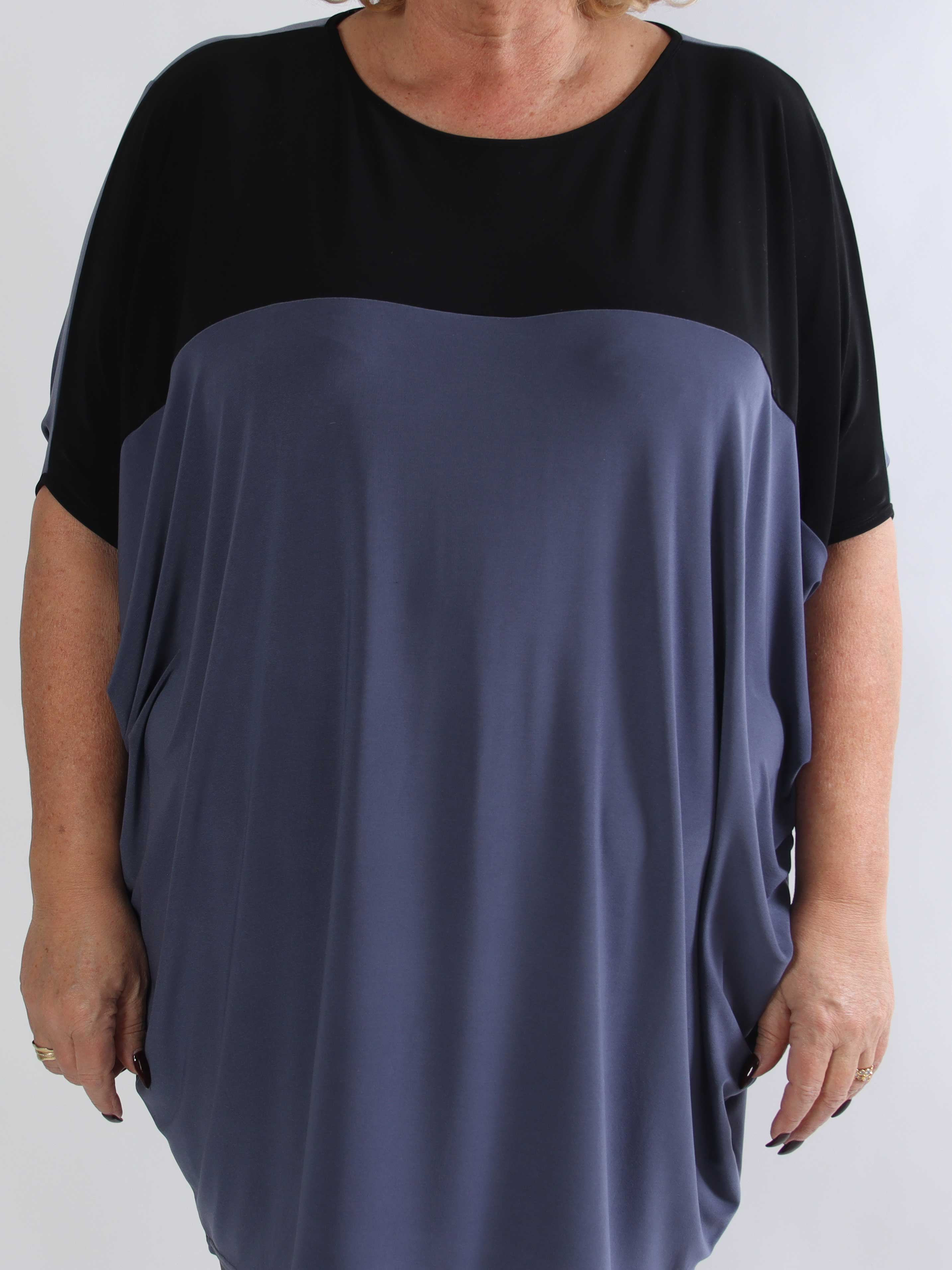 Spencer - Tvåfärgad plus size tunikaklänning med fladdermusärmar