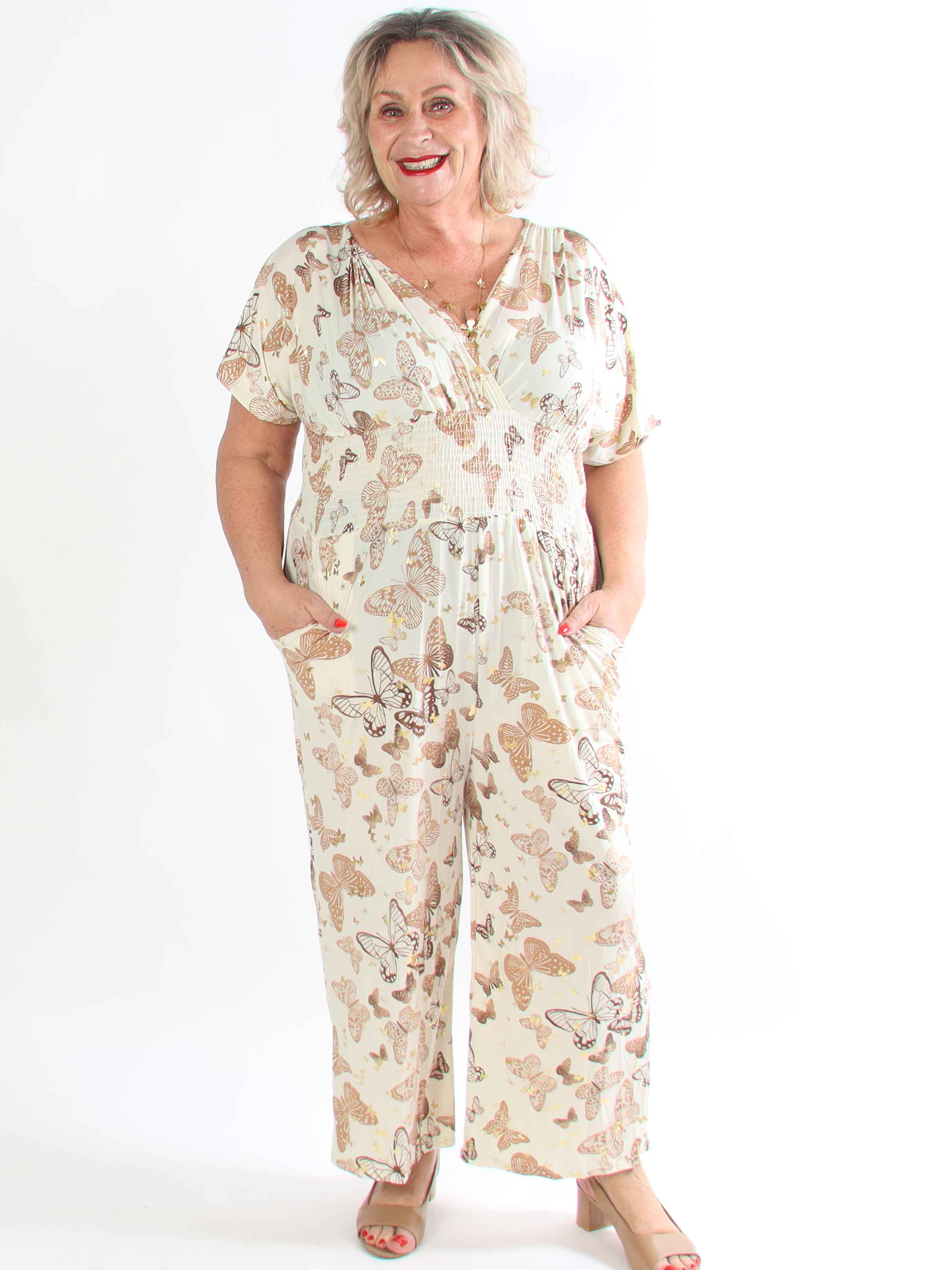 Pams Butterfly Jumpsuit - Elastisk plus size jumpsuit med fjärilsmönster