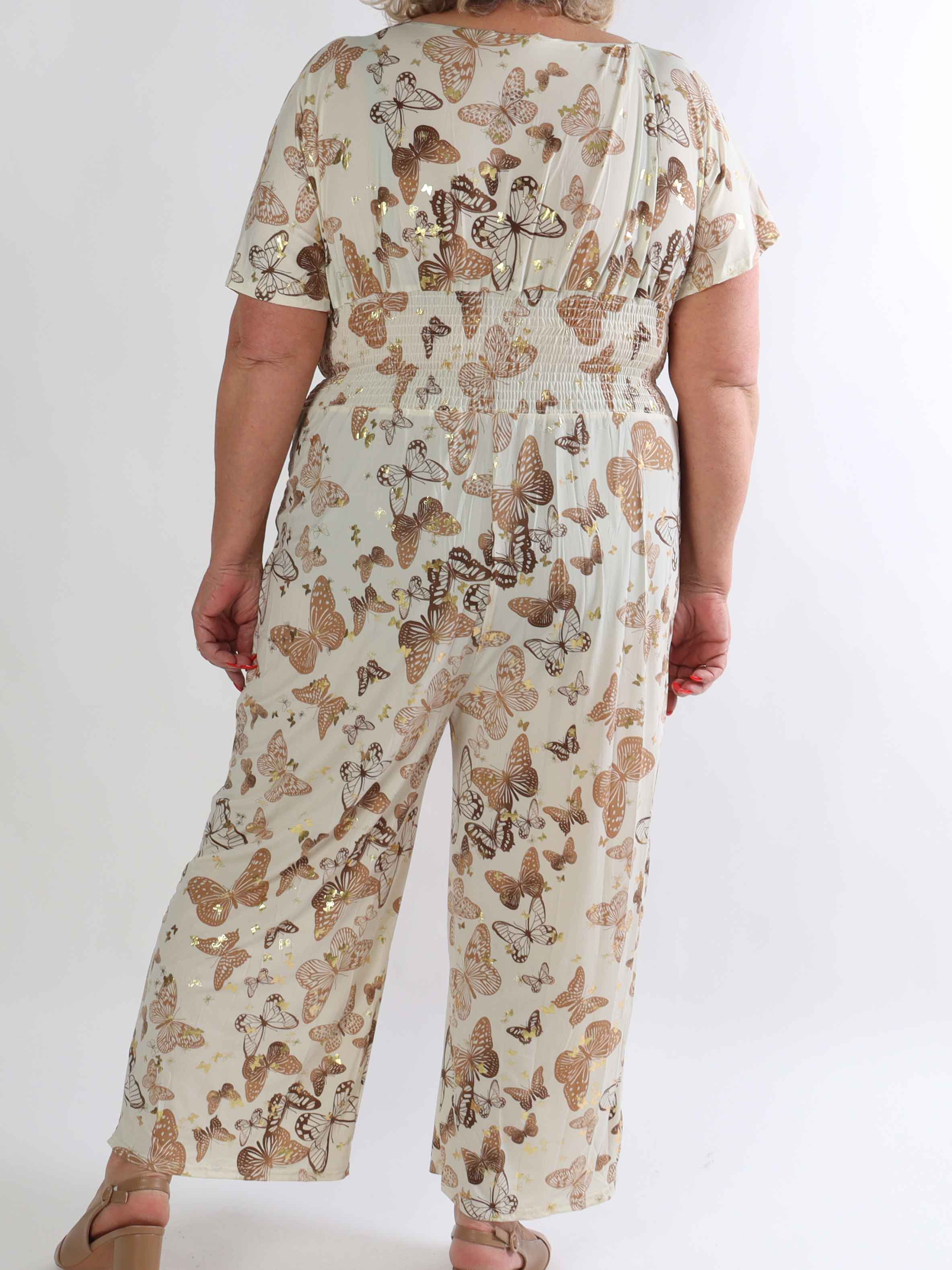 Pams Butterfly Jumpsuit - Elastisk plus size jumpsuit med fjärilsmönster