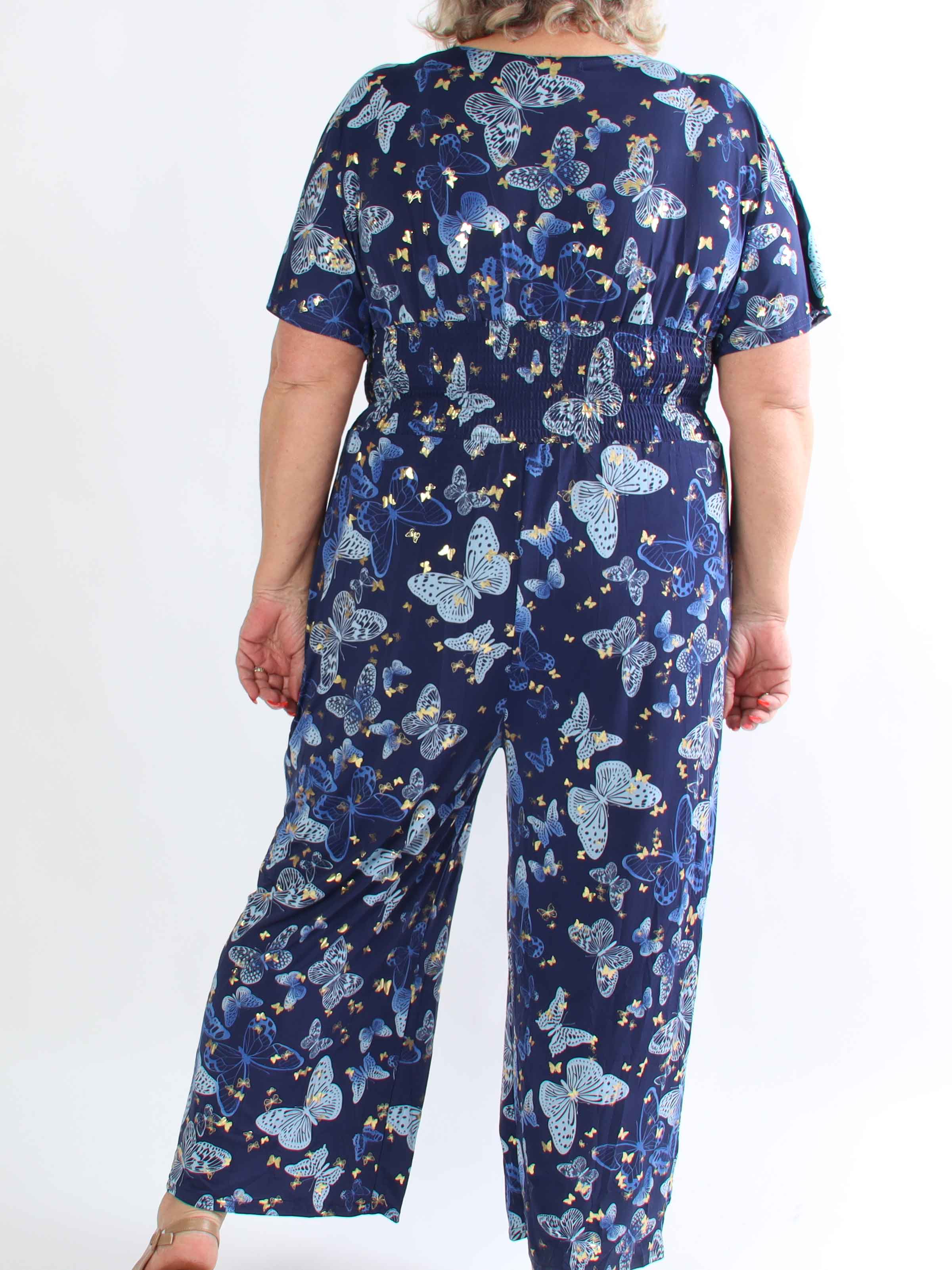 Pams Butterfly Jumpsuit - Elastisk plus size jumpsuit med fjärilsmönster