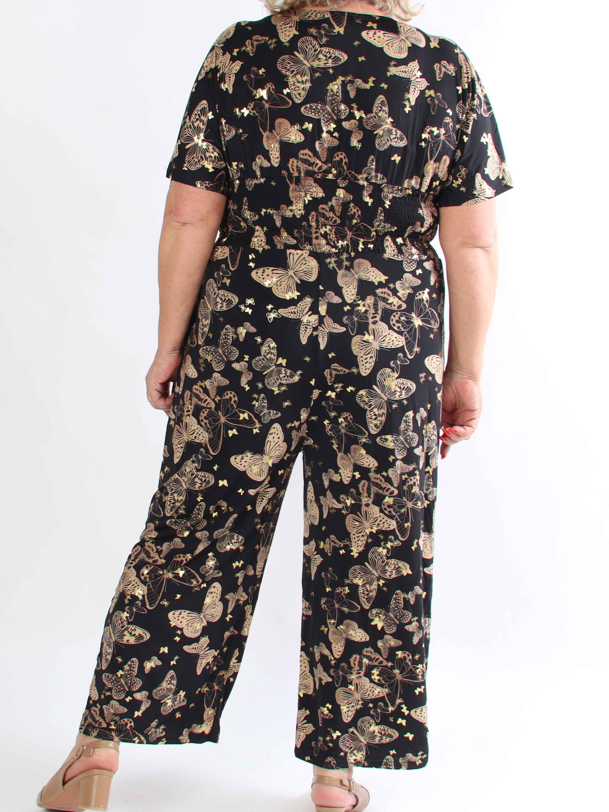 Pams Butterfly Jumpsuit - Elastisk plus size jumpsuit med fjärilsmönster