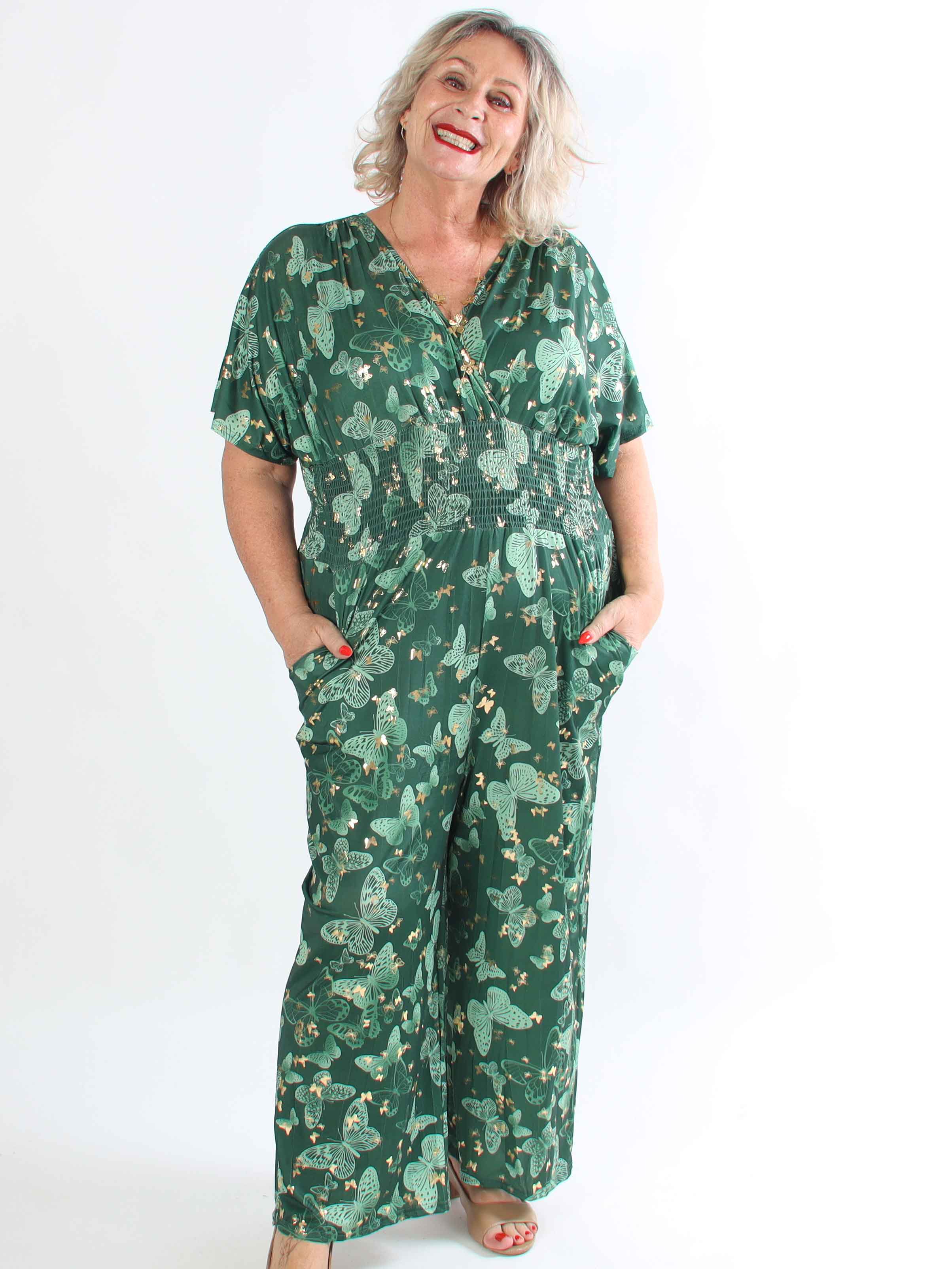 Pams Butterfly Jumpsuit - Elastisk plus size jumpsuit med fjärilsmönster