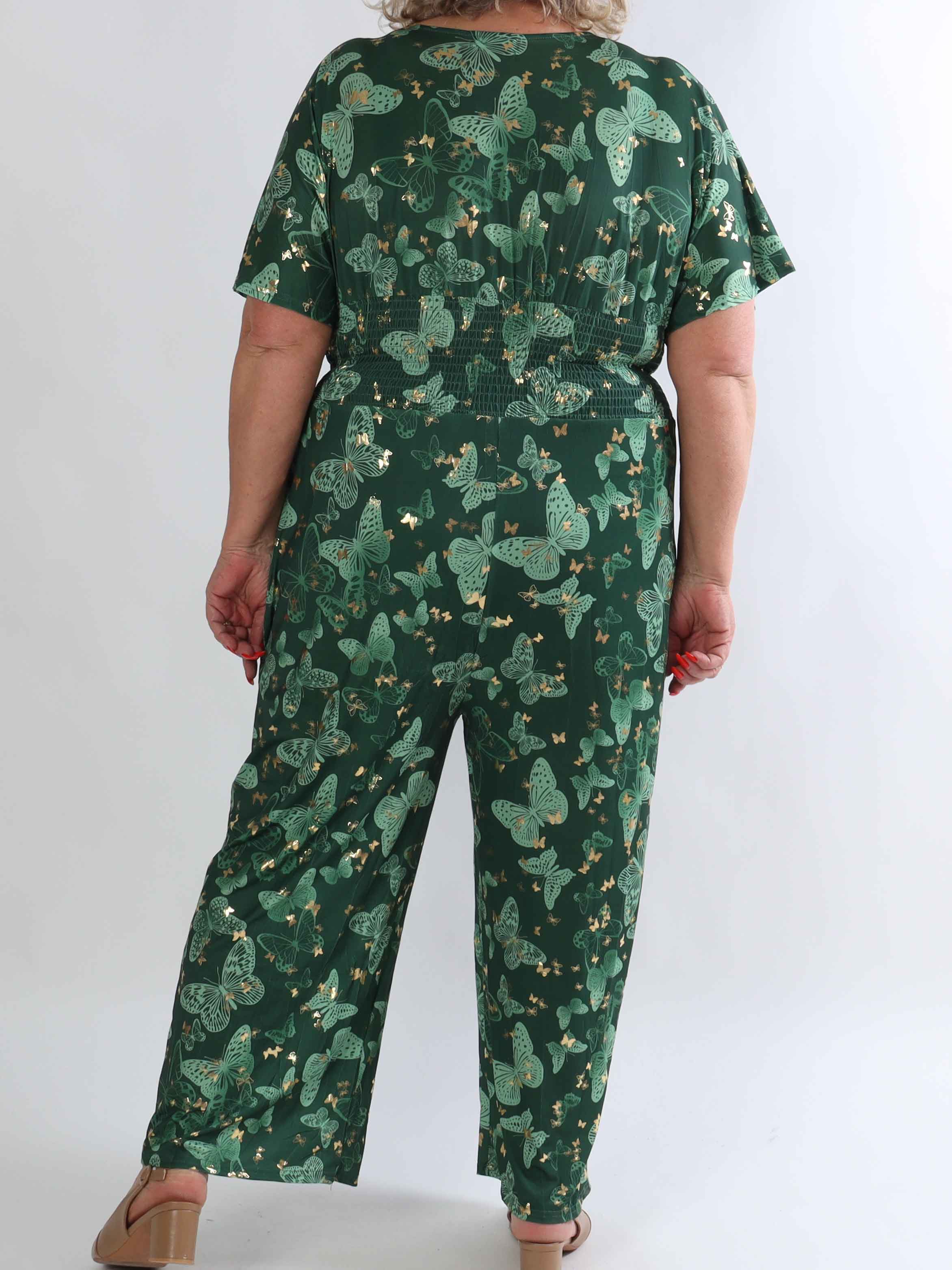 Pams Butterfly Jumpsuit - Elastisk plus size jumpsuit med fjärilsmönster