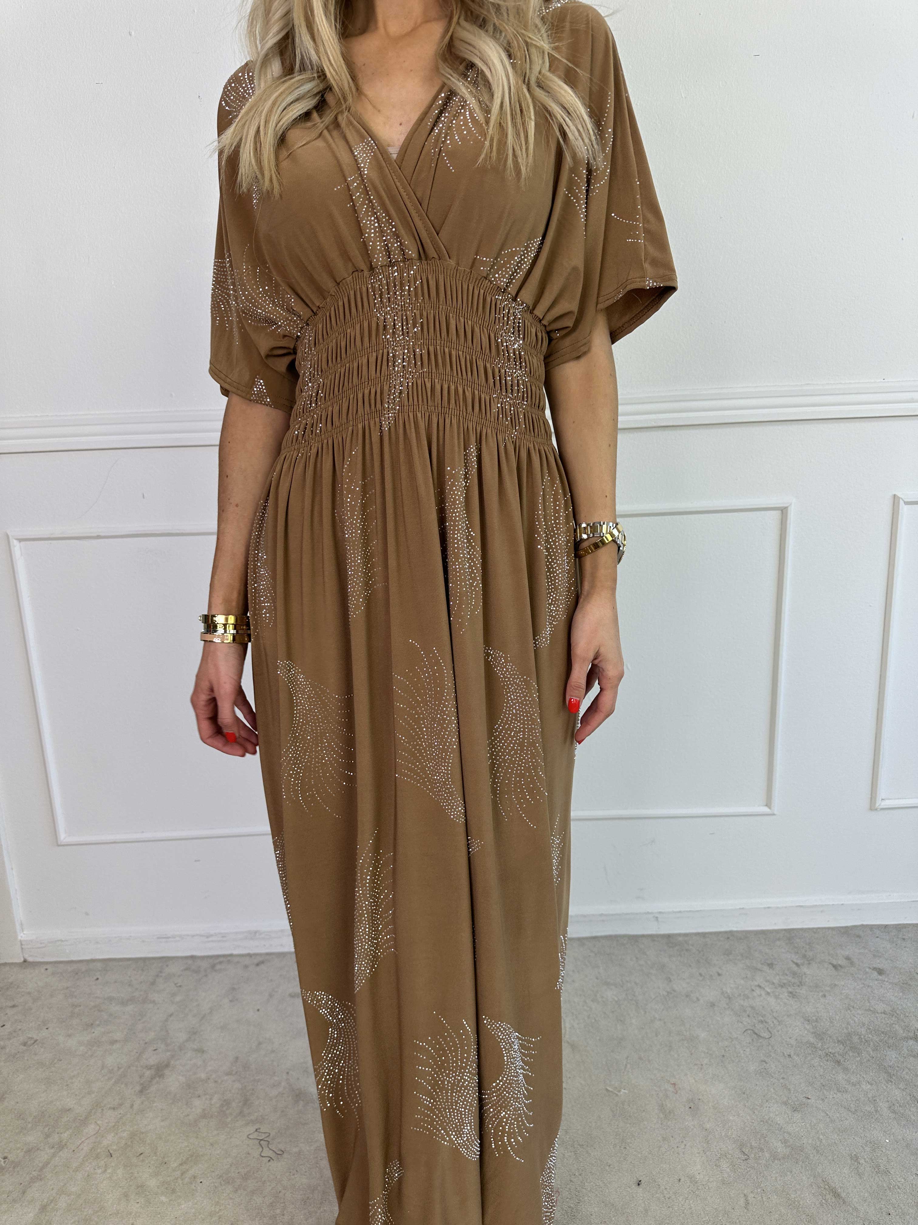 Pams Leaf Crystal - Lång stretchklänning med strassmönster