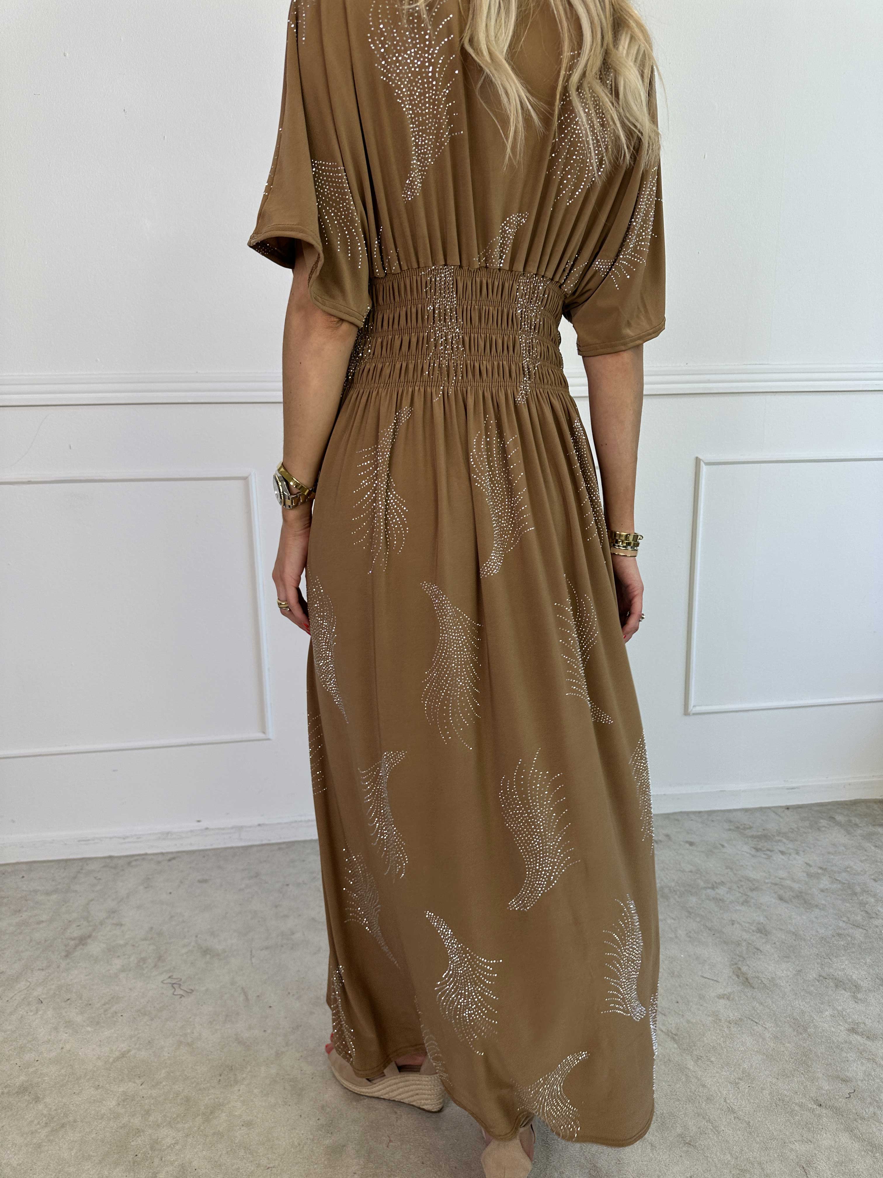 Pams Leaf Crystal - Lång stretchklänning med strassmönster