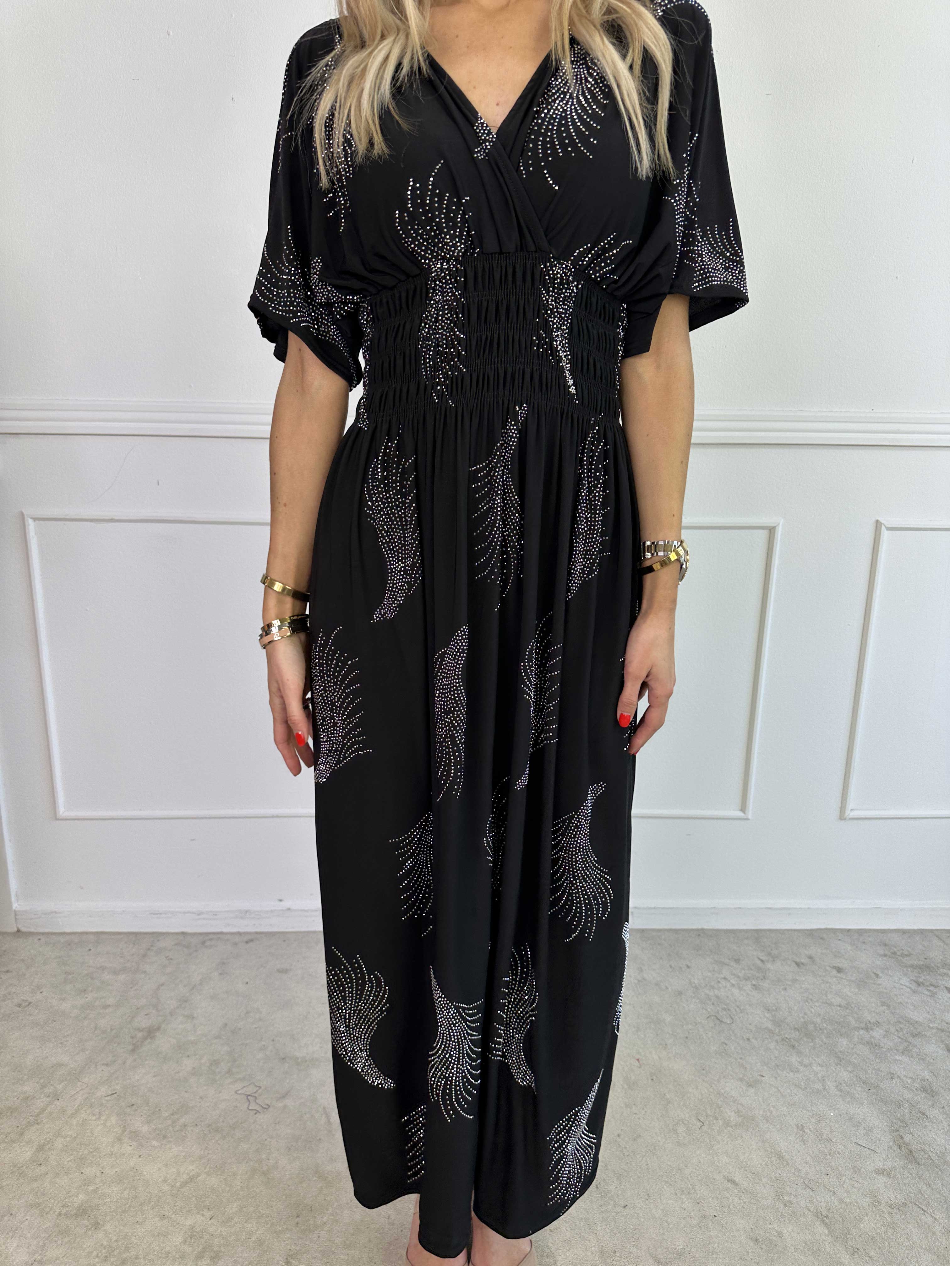 Pams Leaf Crystal - Lång stretchklänning med strassmönster