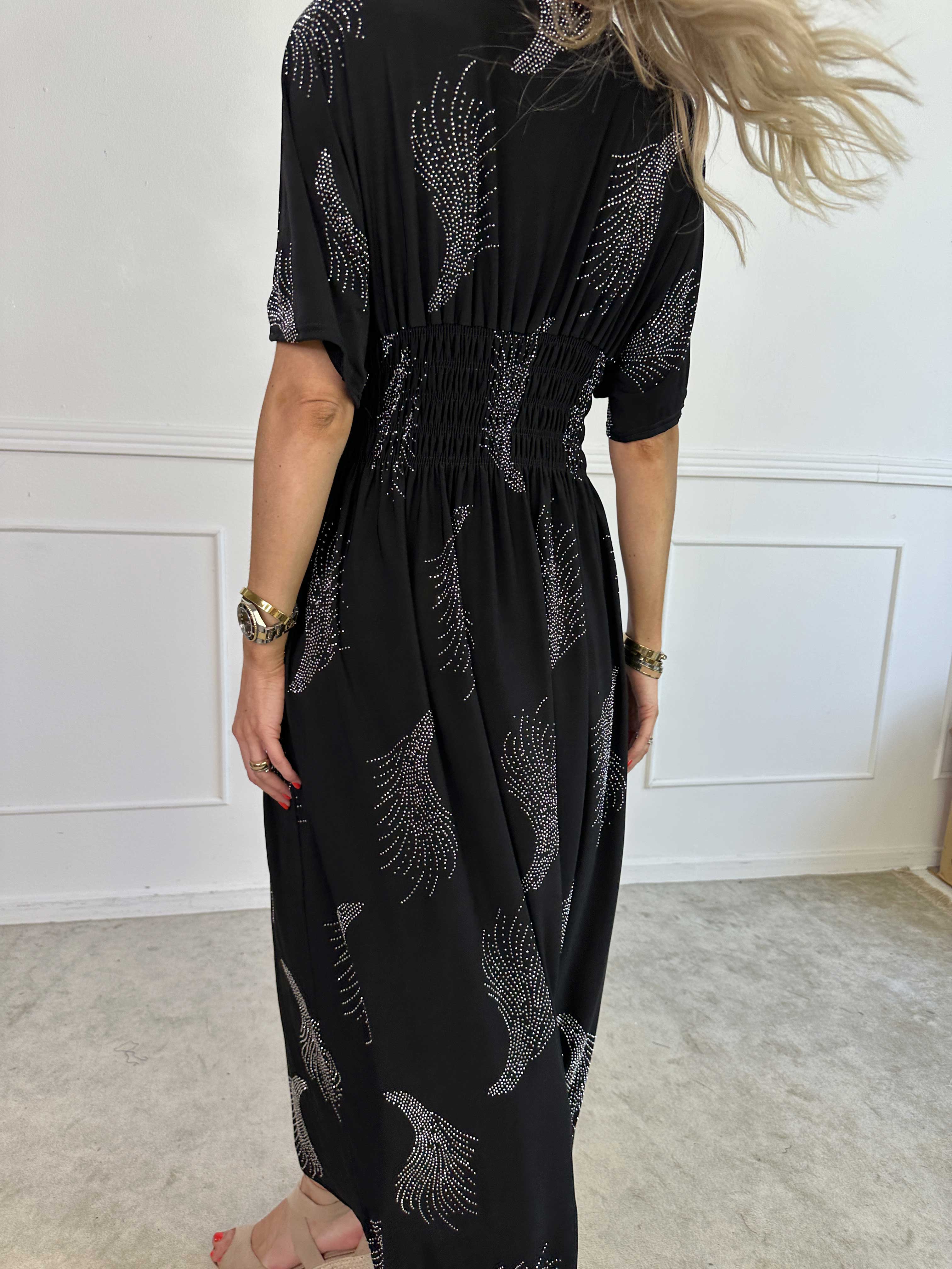 Pams Leaf Crystal - Lång stretchklänning med strassmönster