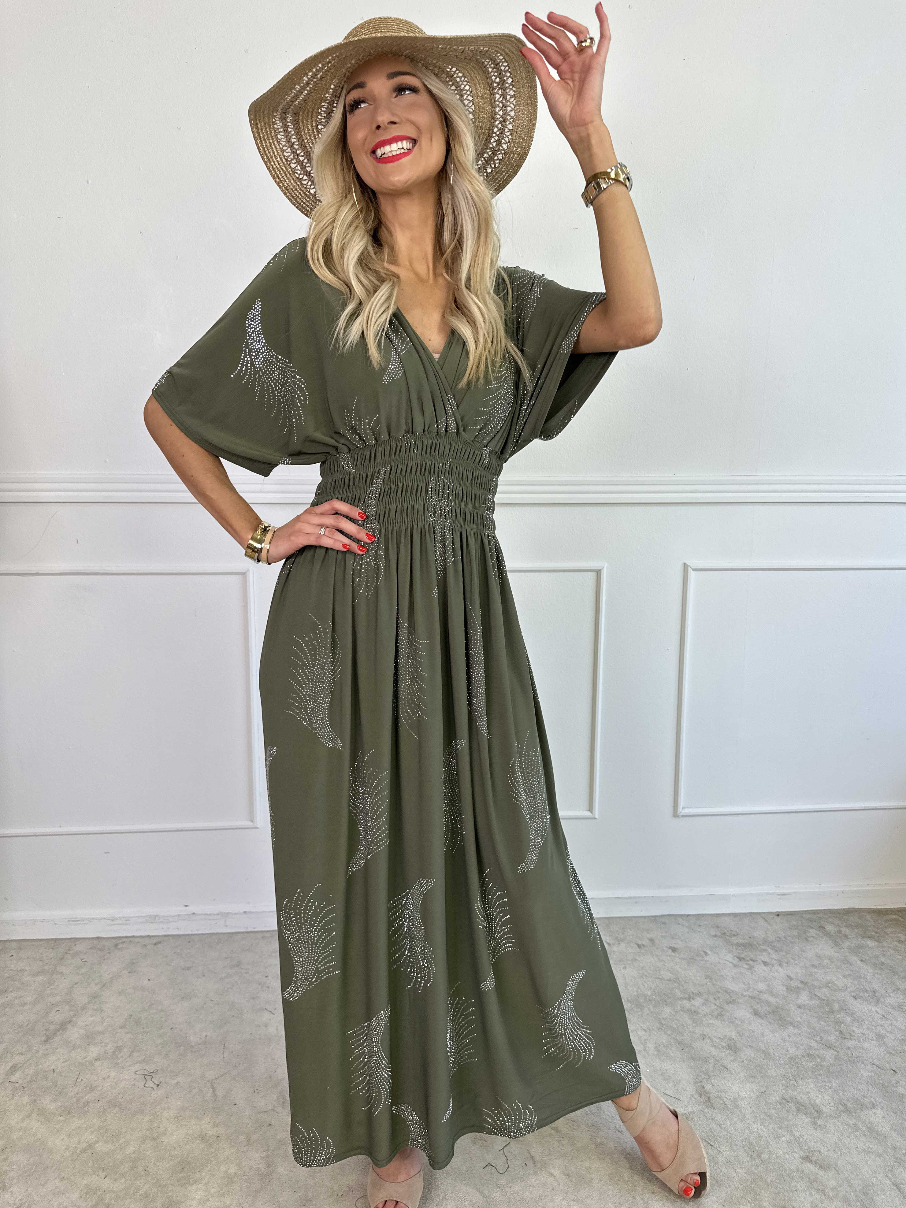 Pams Leaf Crystal - Lång stretchklänning med strassmönster