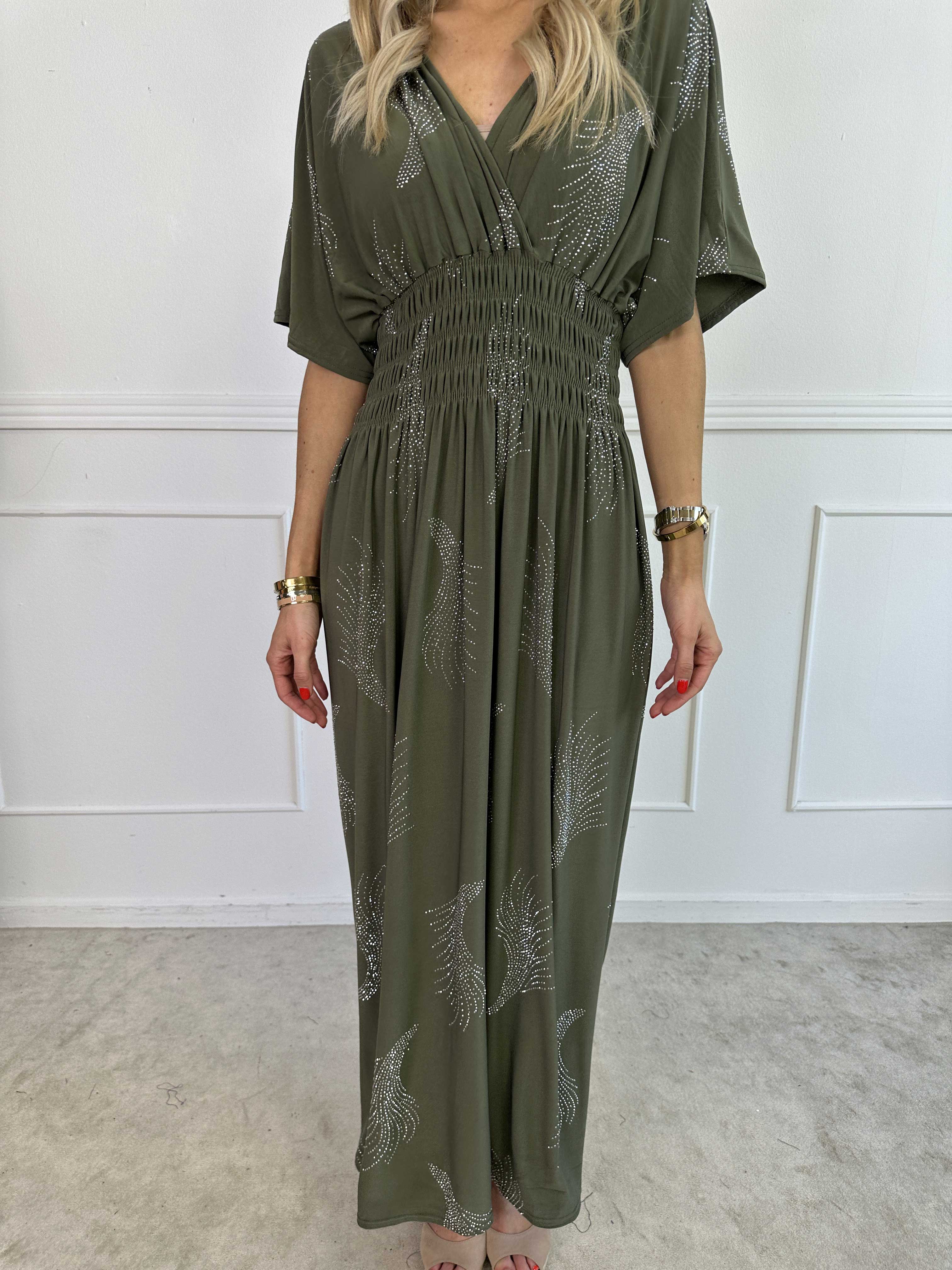 Pams Leaf Crystal - Lång stretchklänning med strassmönster