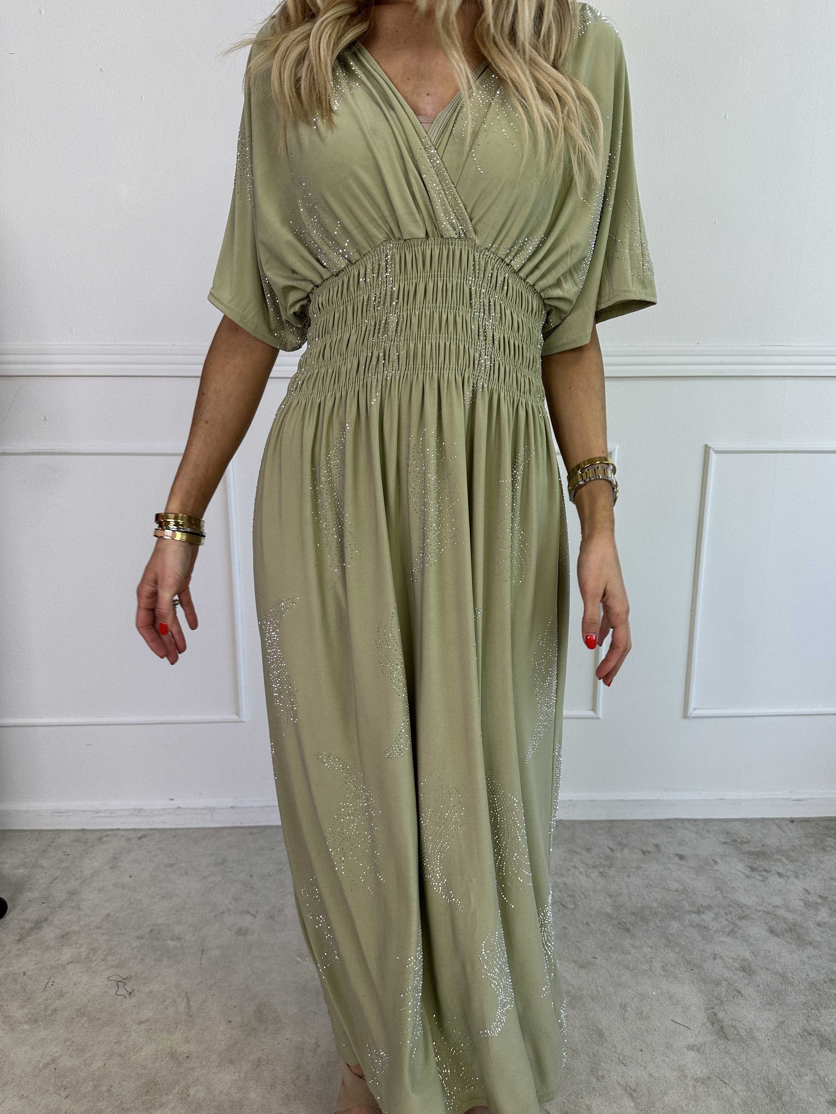 Pams Leaf Crystal - Lång stretchklänning med strassmönster