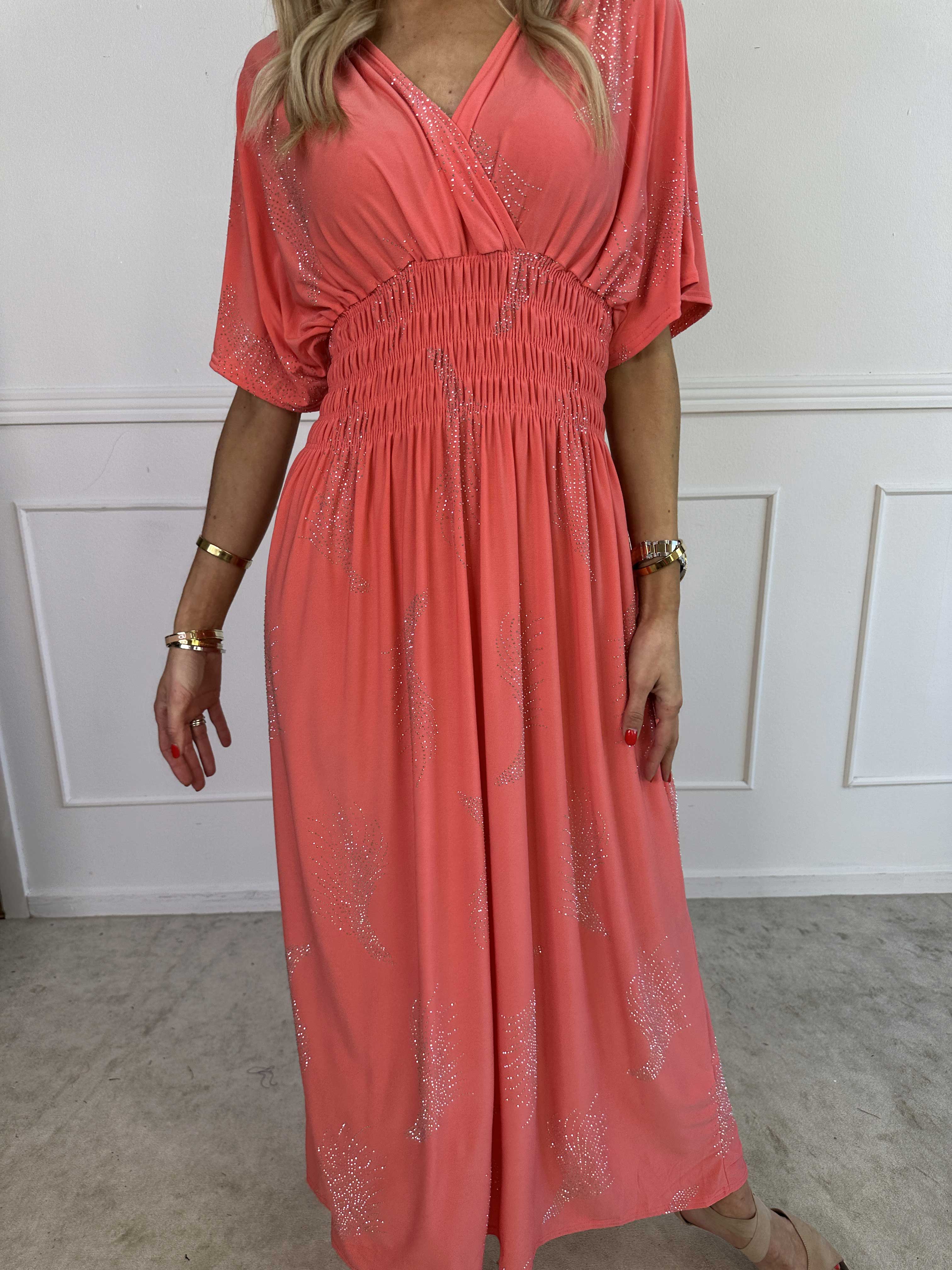 Pams Leaf Crystal - Lång stretchklänning med strassmönster