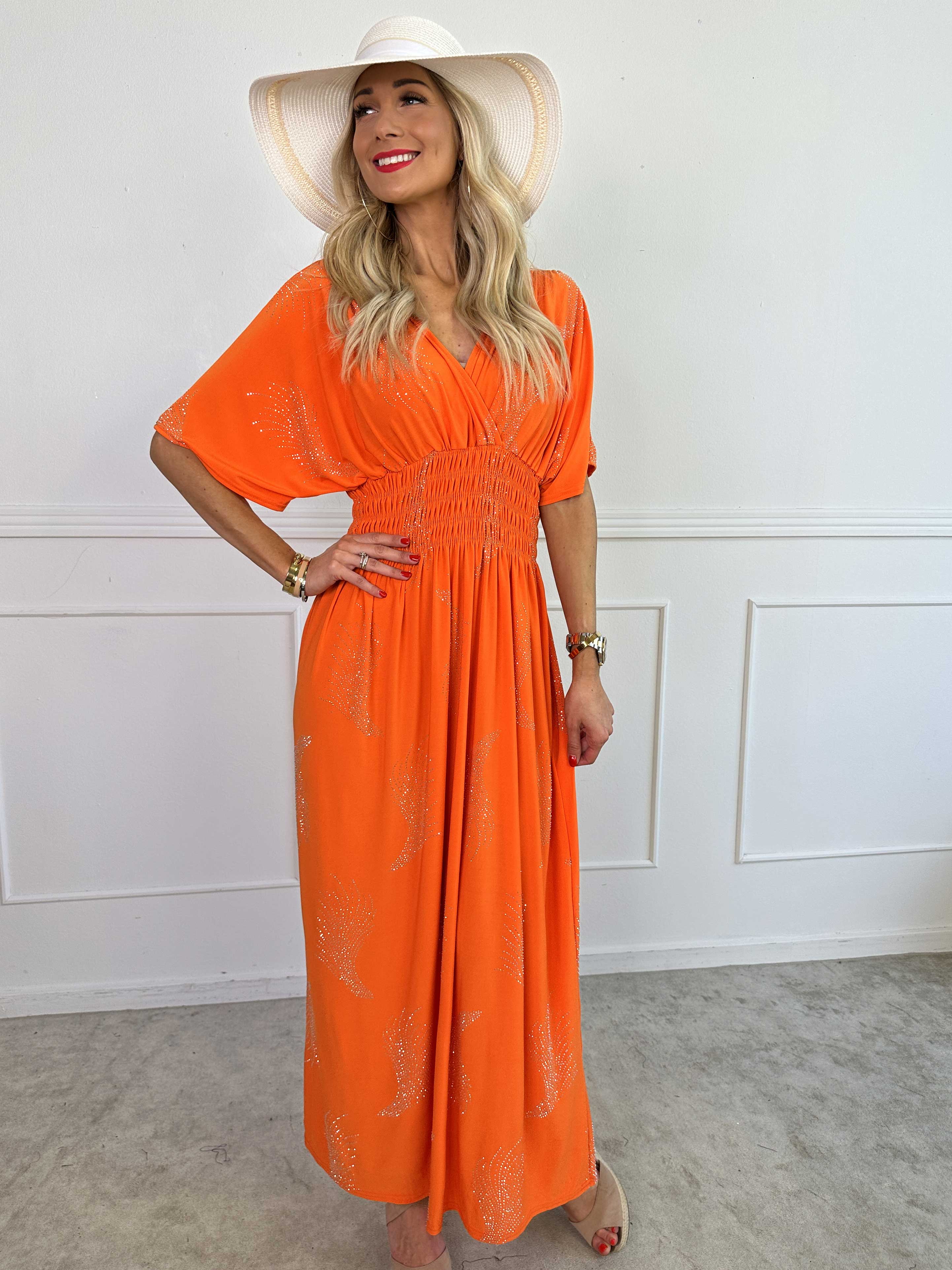 Pams Leaf Crystal - Lång stretchklänning med strassmönster