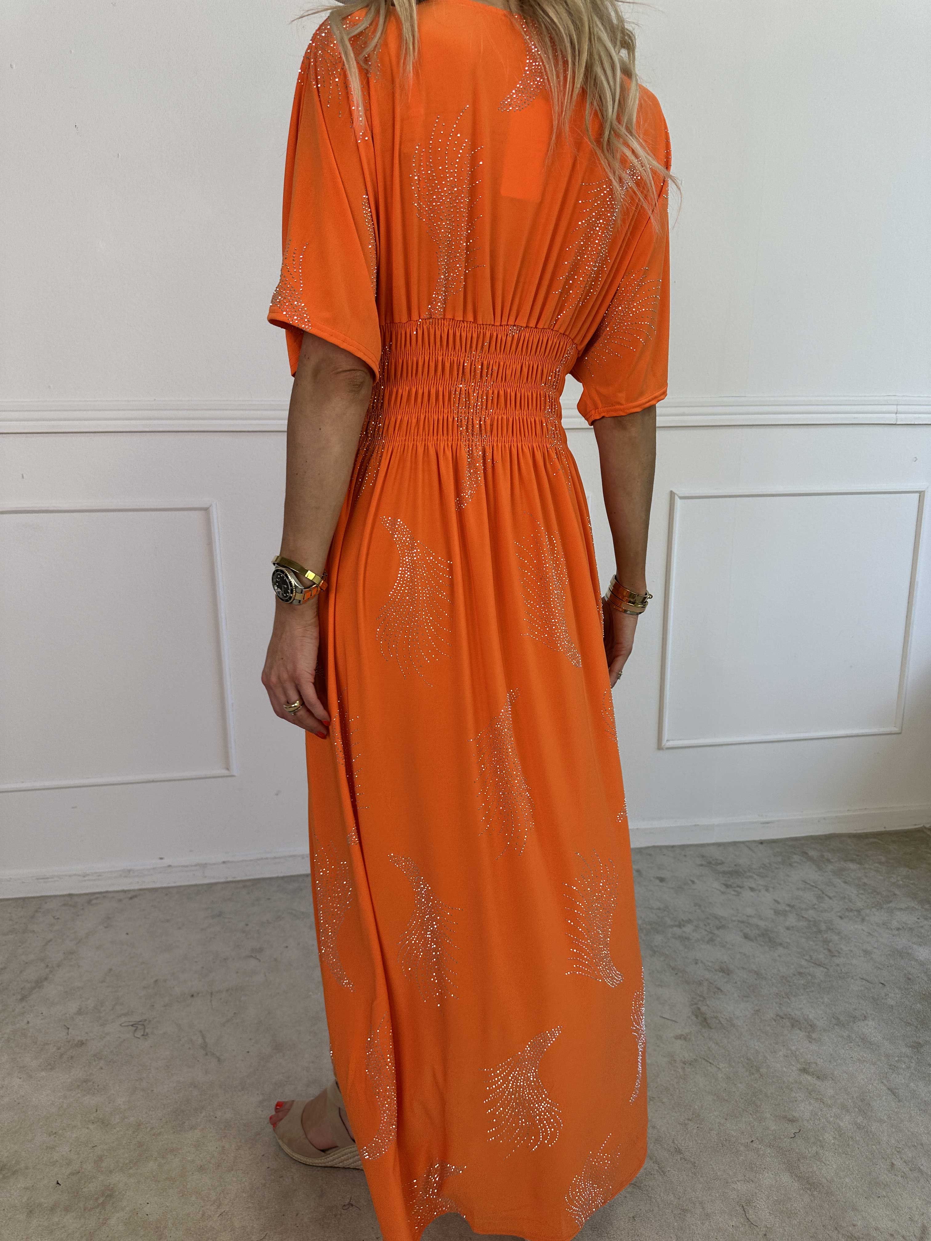 Pams Leaf Crystal - Lång stretchklänning med strassmönster