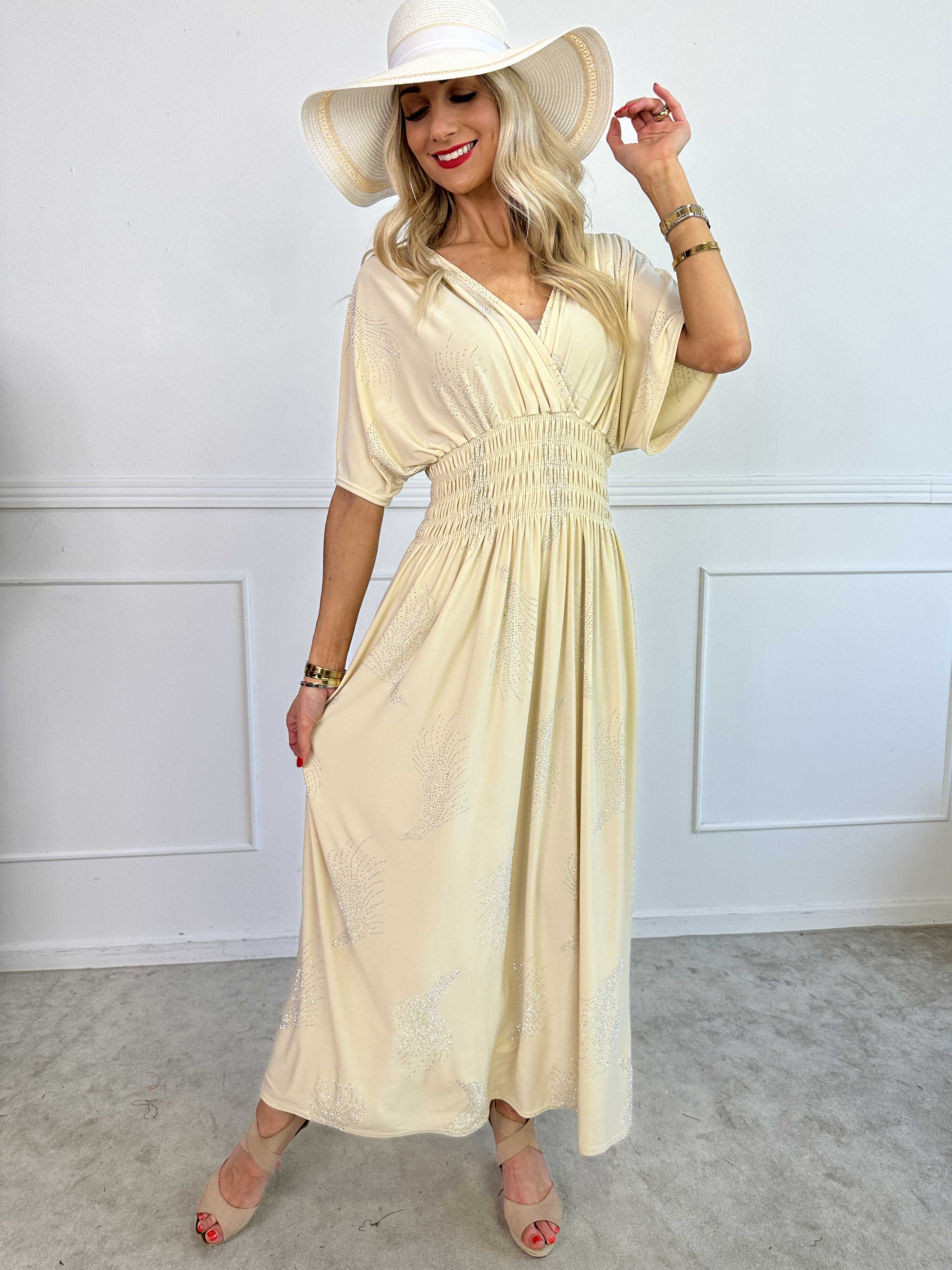 Pams Leaf Crystal - Lång stretchklänning med strassmönster