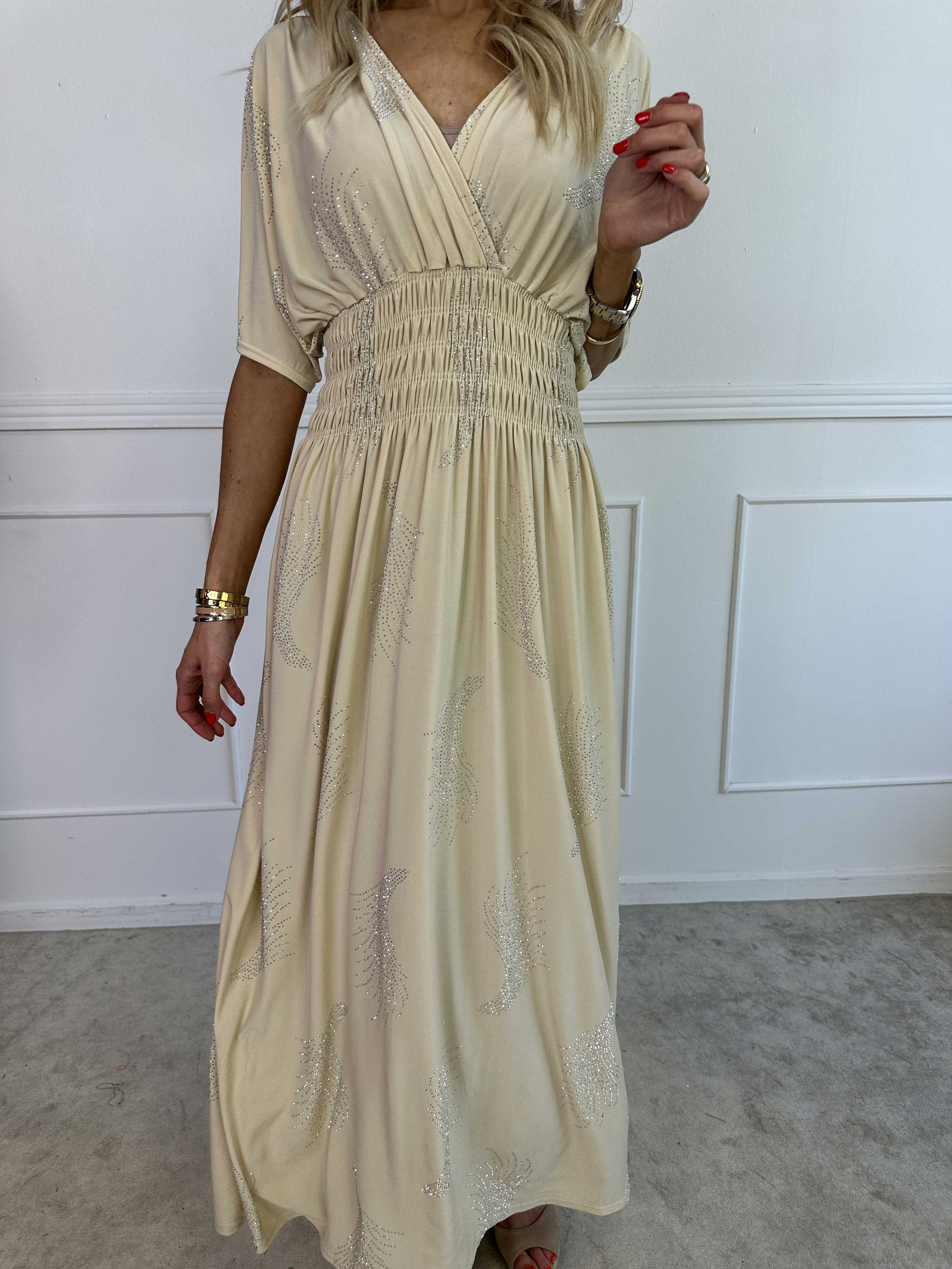 Pams Leaf Crystal - Lång stretchklänning med strassmönster