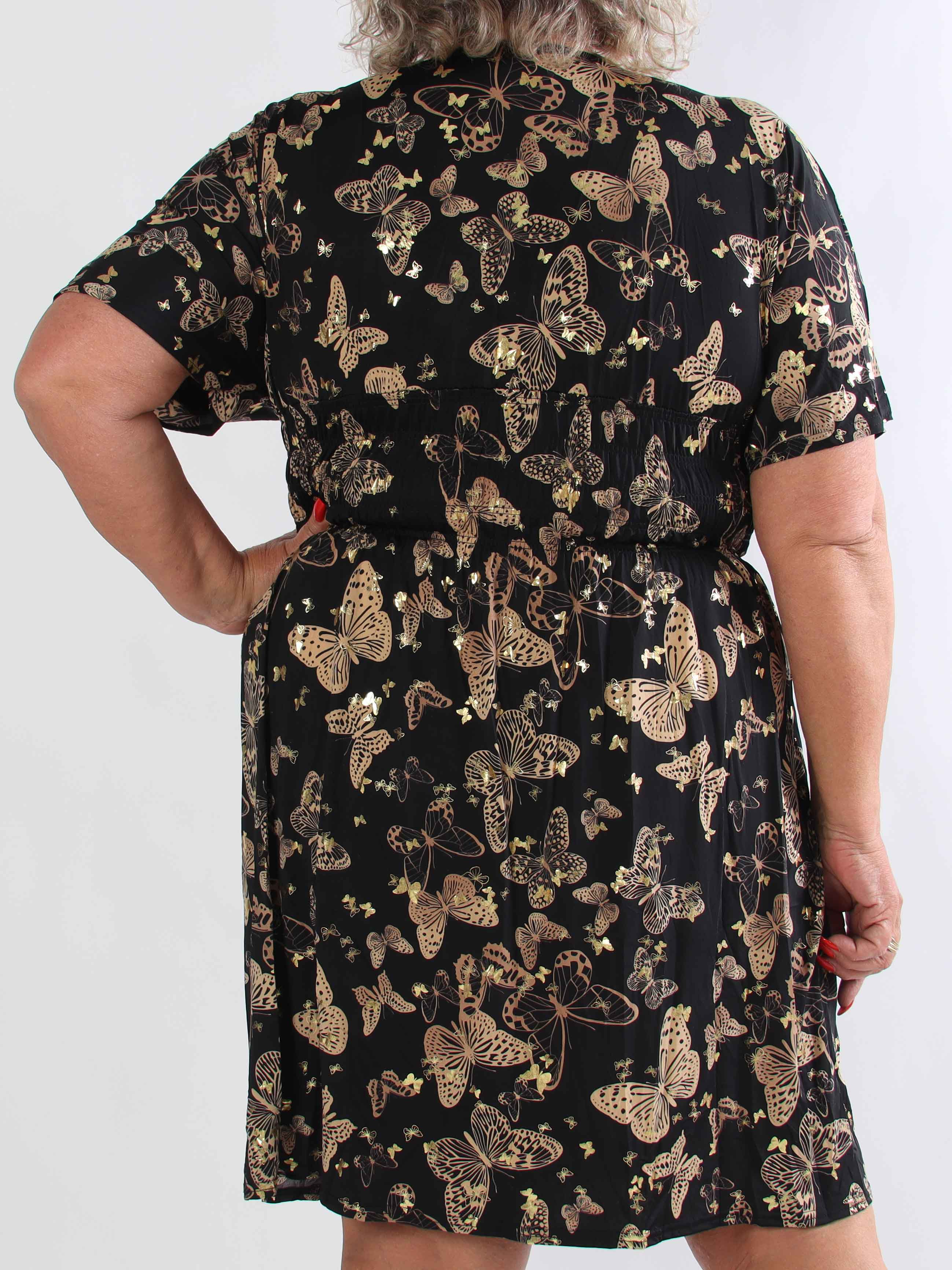 Pams Butterfly Short - Elastisk plus size klänning med fjärilstryck