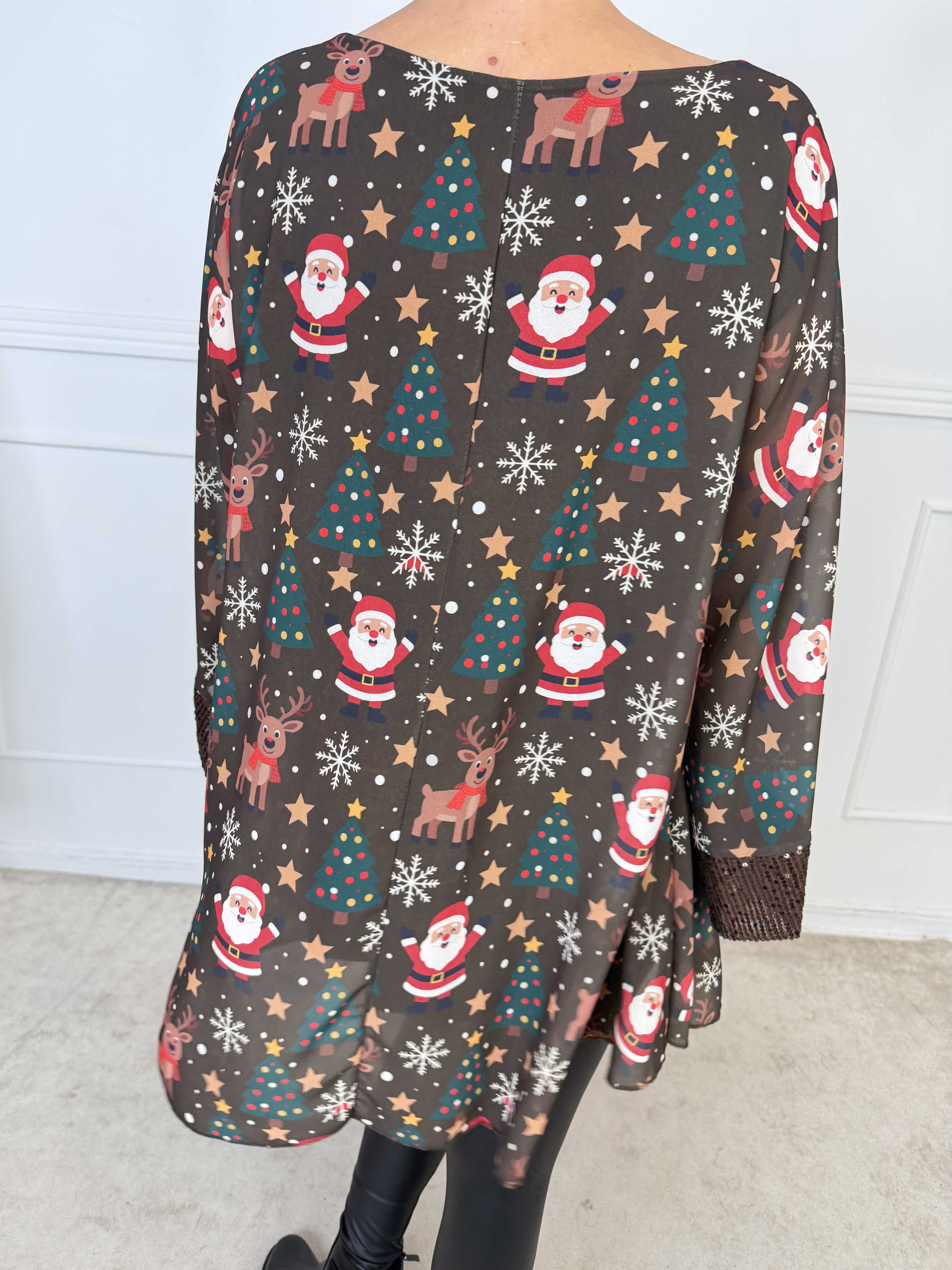Santa - Tunika i plus size med paljetter och fina julmotiv på det eleganta chiffonlagret