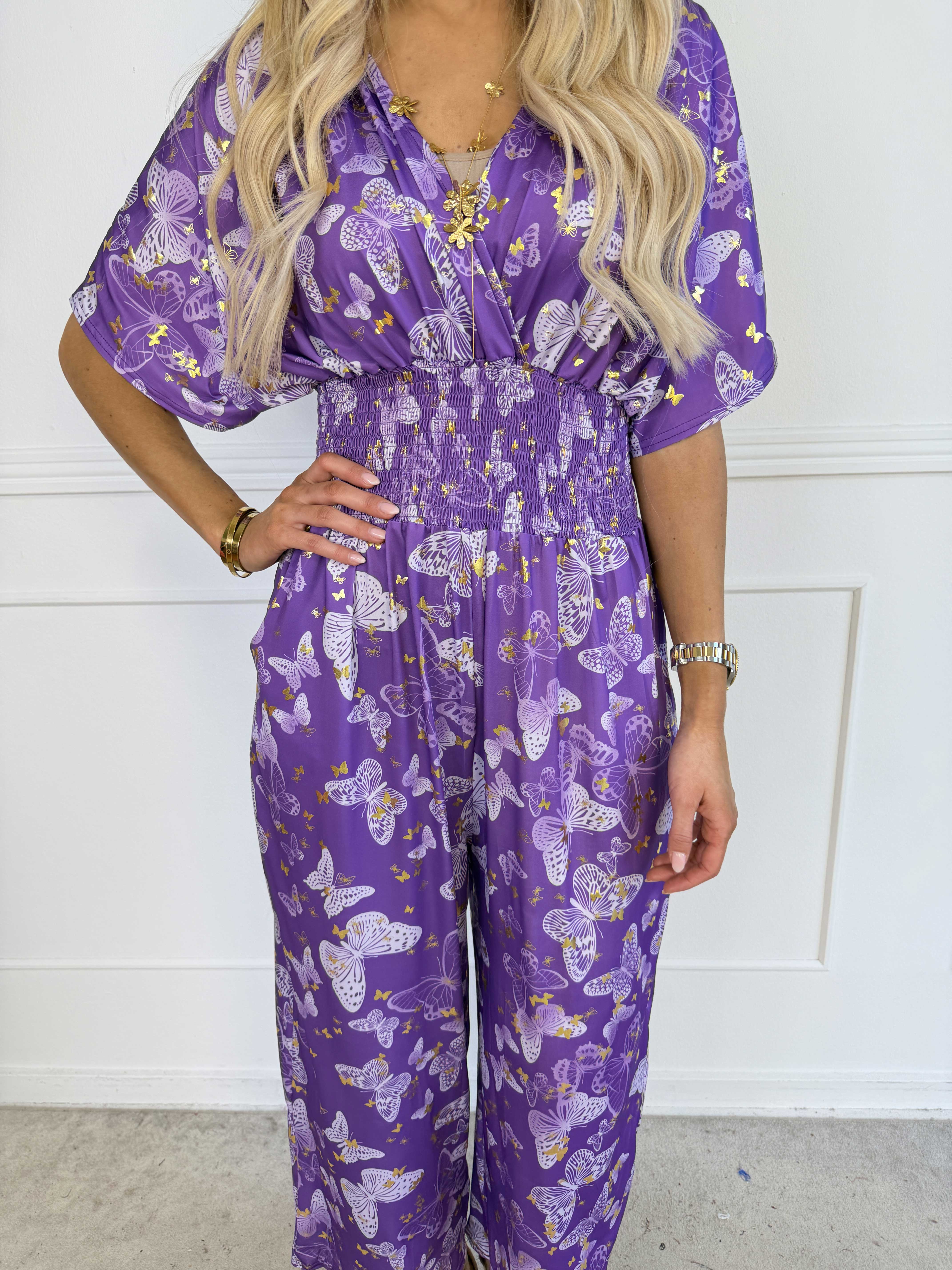 Pams Butterfly Jumpsuit - Elastisk plus size jumpsuit med fjärilsmönster