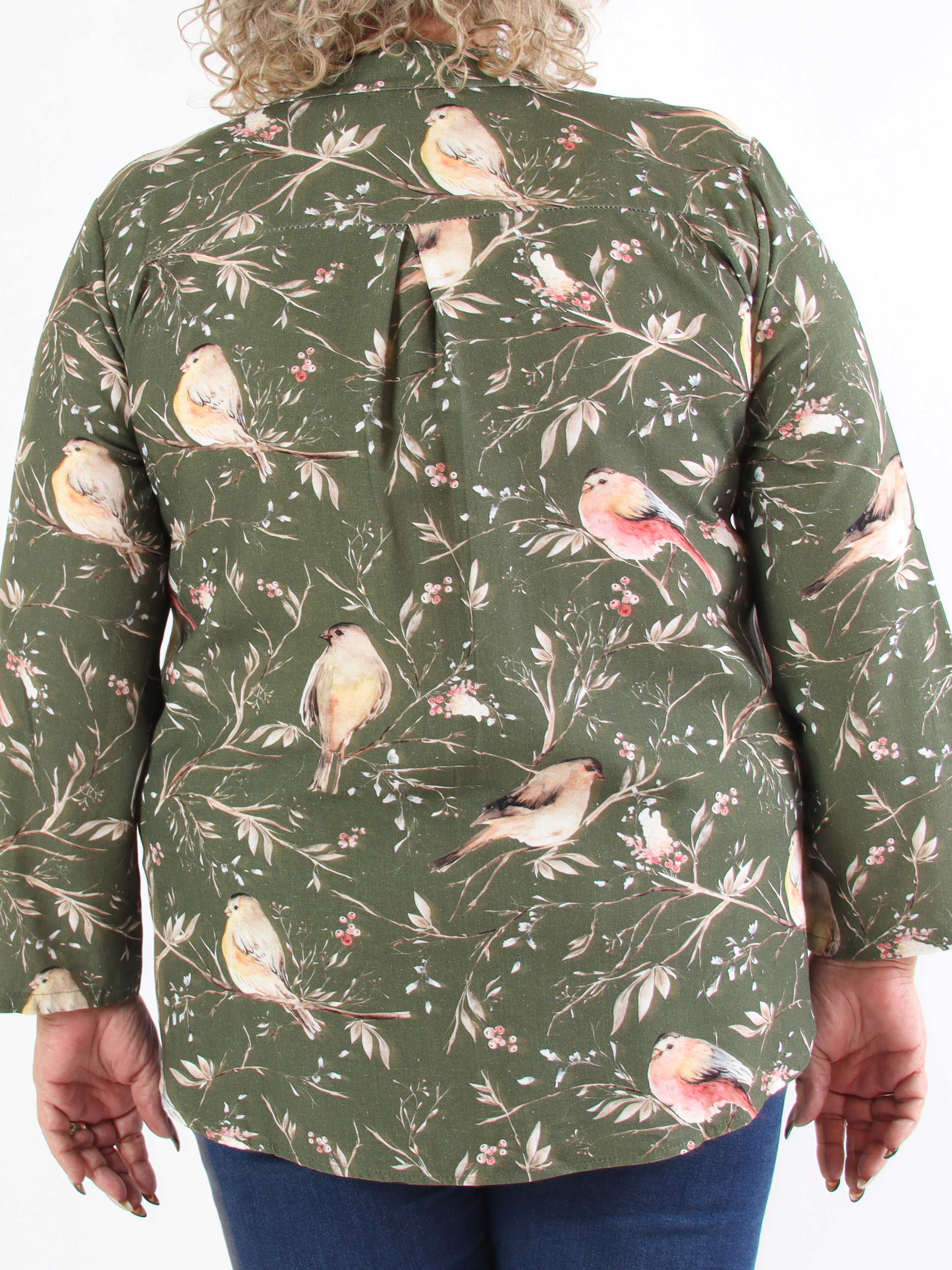 Carmen - Plus size skjorta med fåglar av linne och bomull
