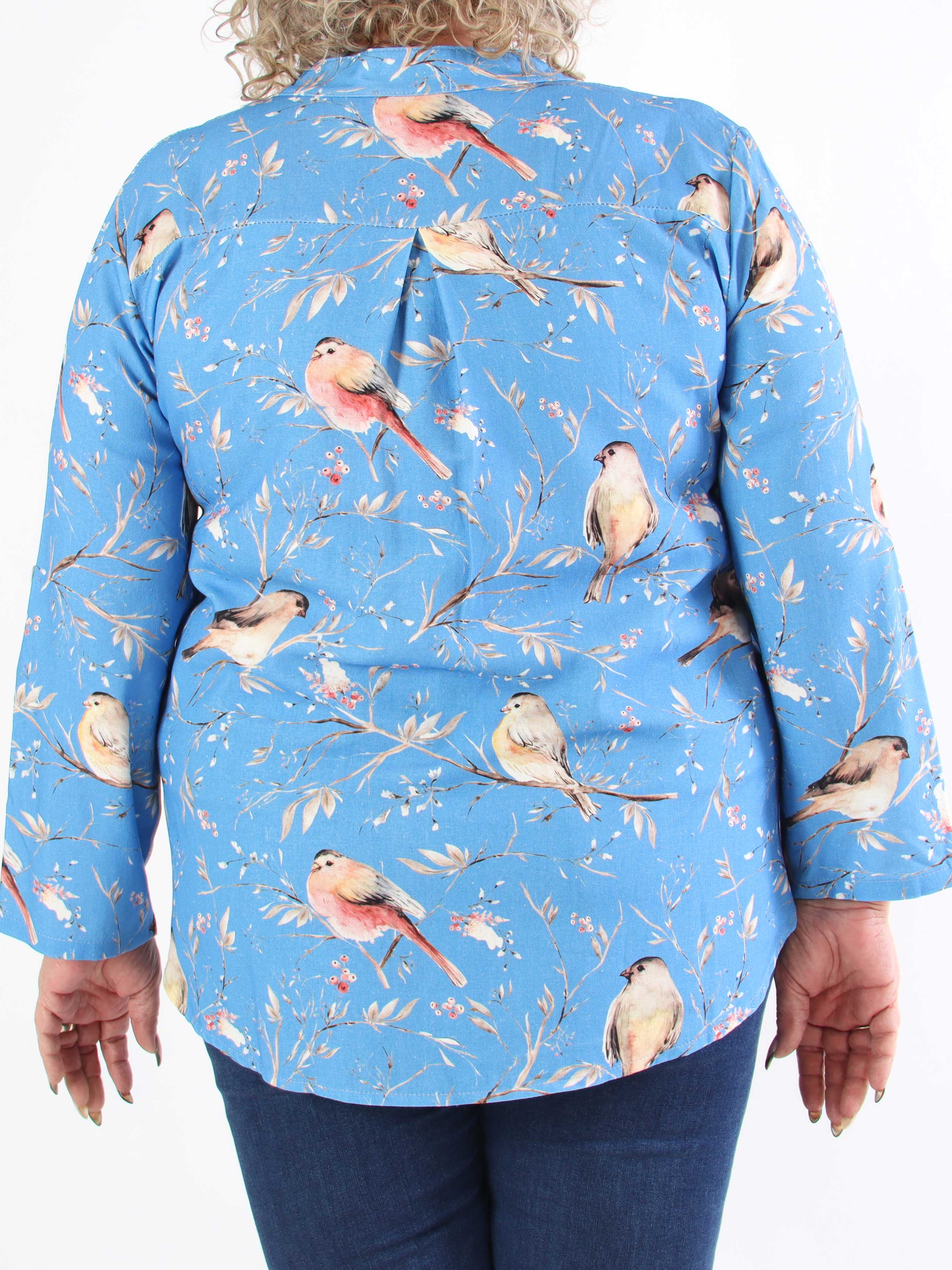 Carmen - Plus size skjorta med fåglar av linne och bomull