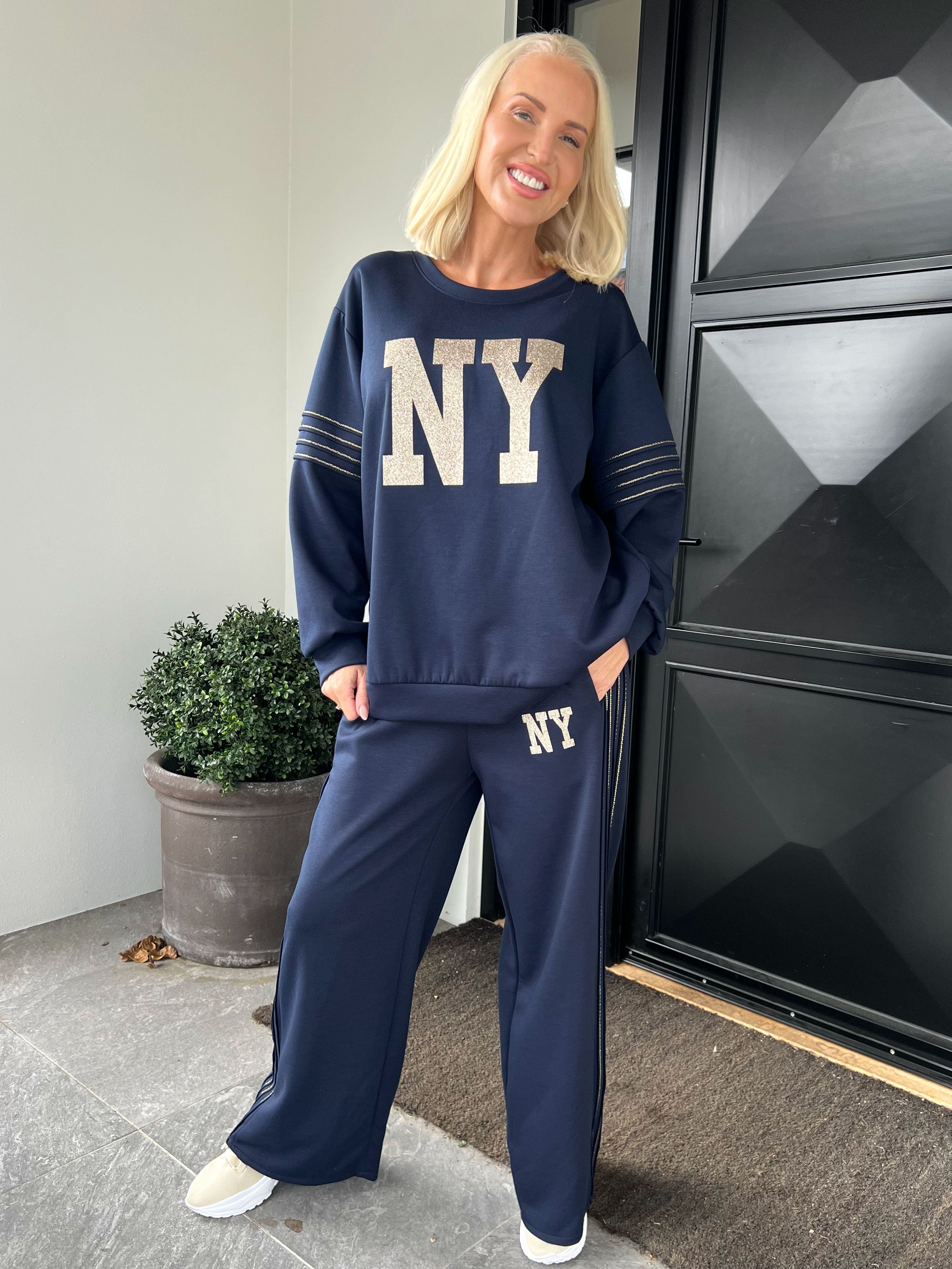 Dream NY – Träningsoverall i viskos med glittrig ”NEW YORK”-text på framsidan