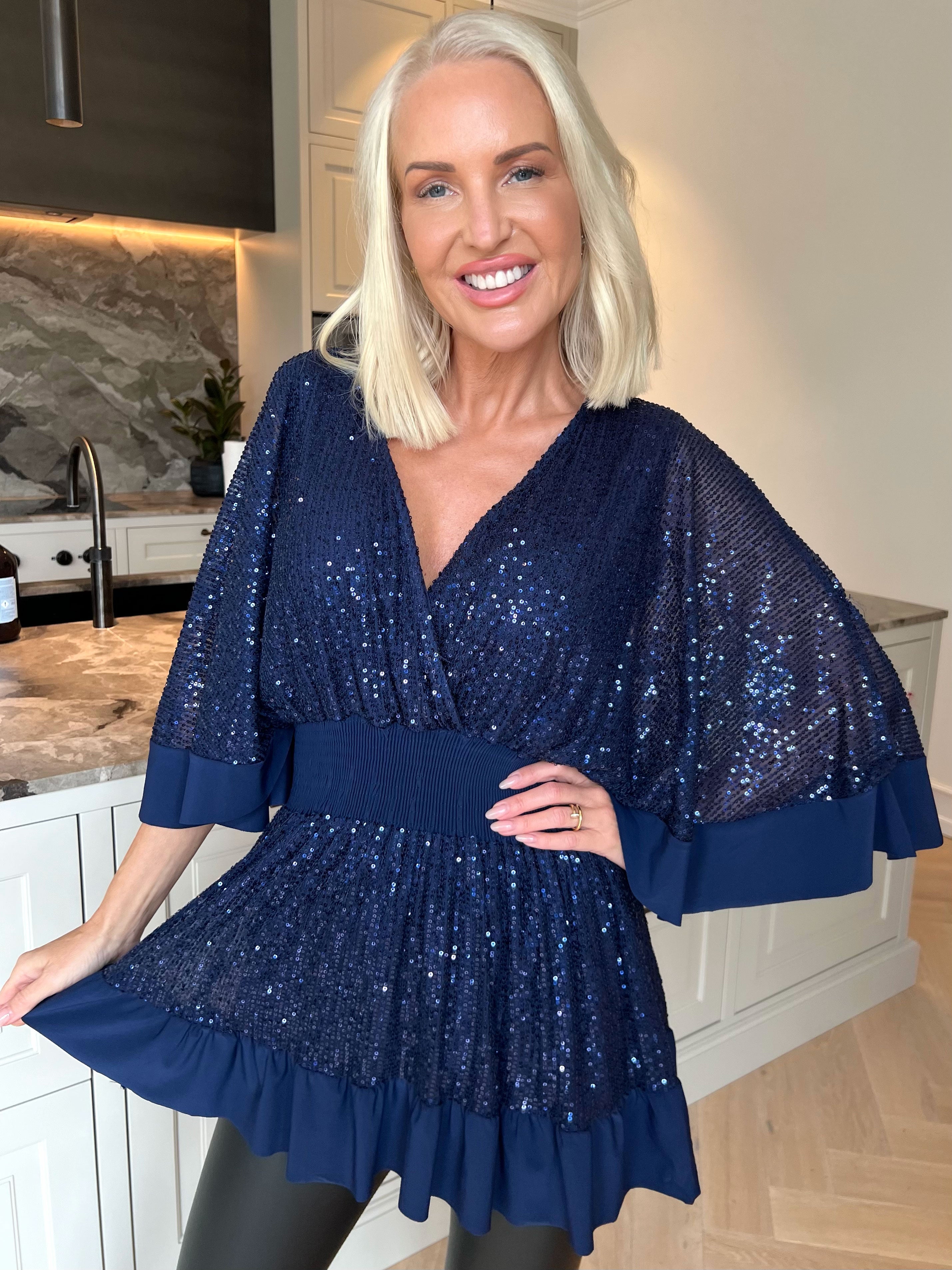 Pamela Glitter Shirt - Tunika med paljetter, smock och volanger