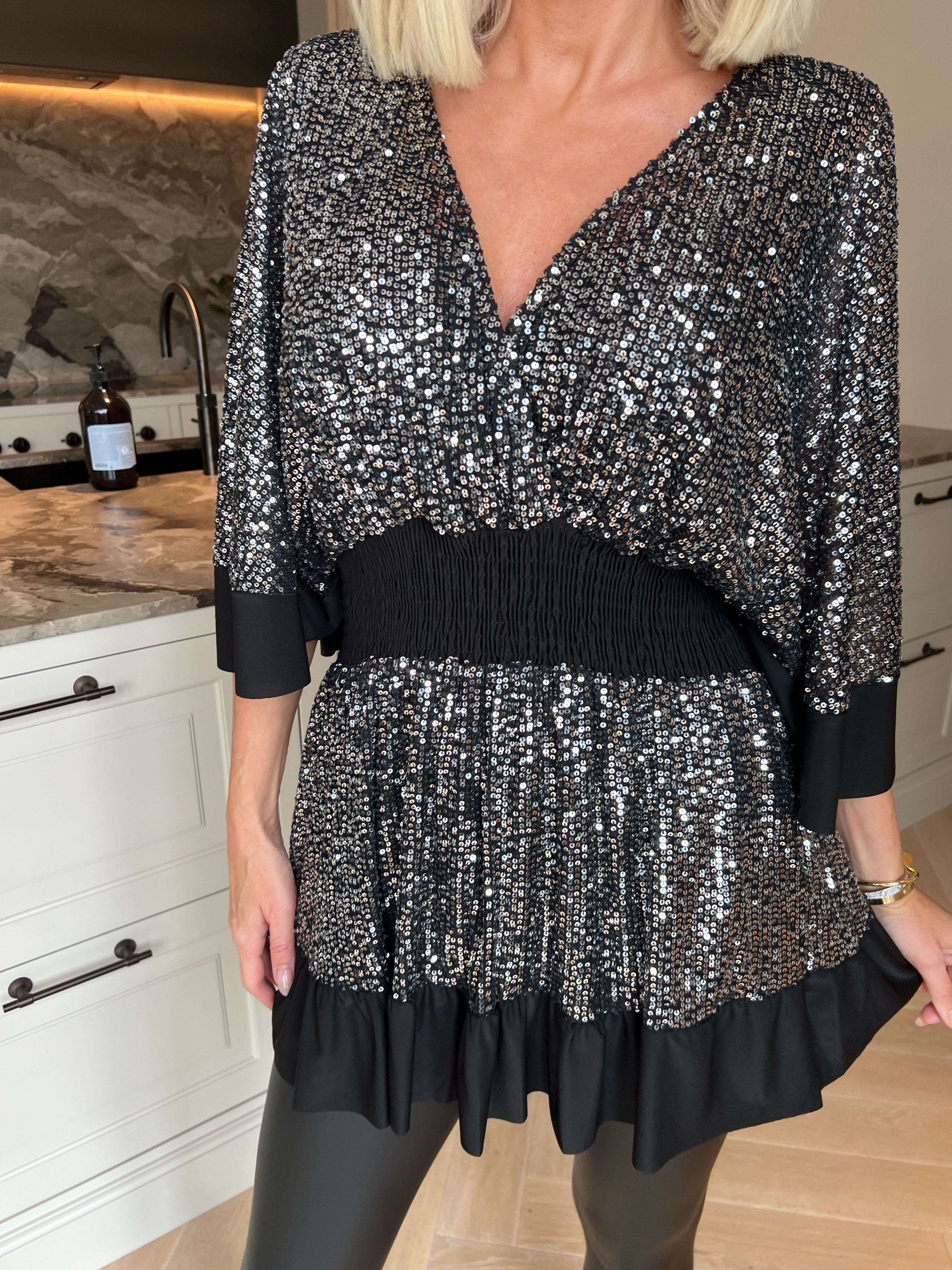 Pamela Glitter Shirt - Tunika med paljetter, smock och volanger