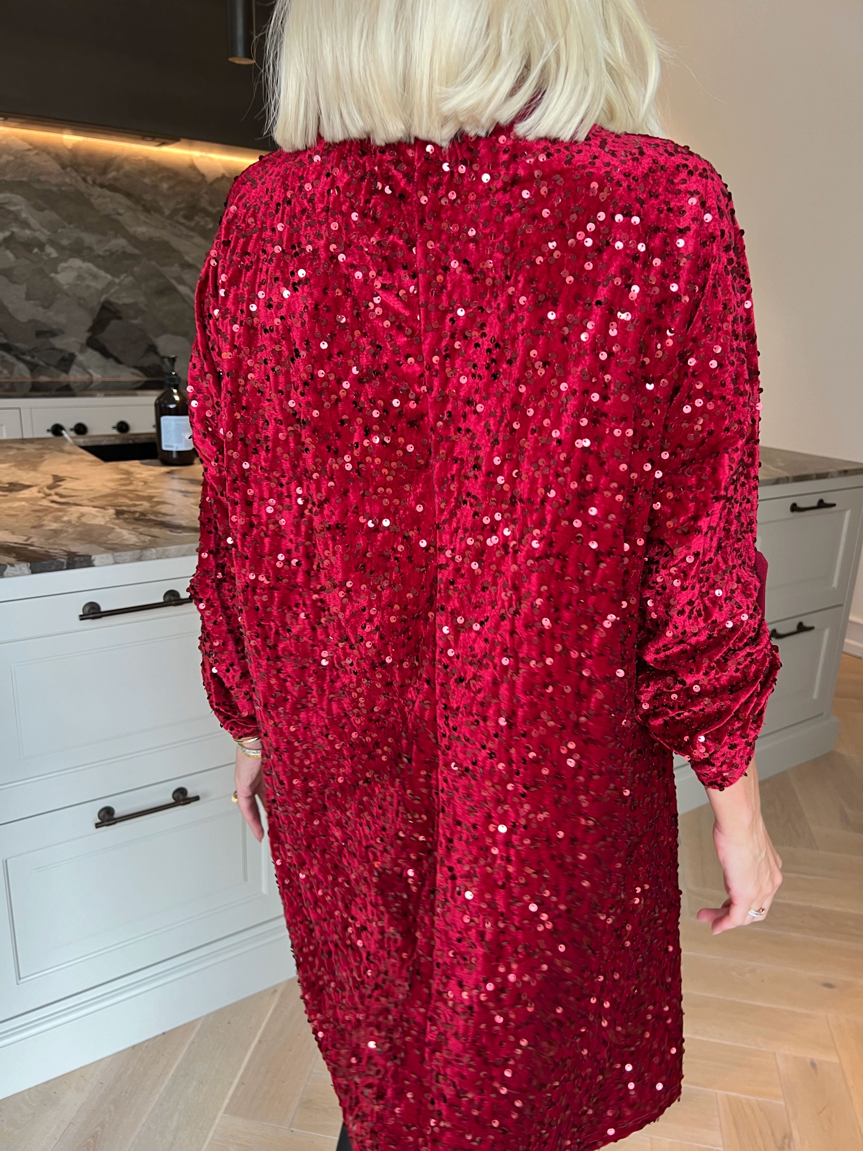 Ilaria - Velourklänning i plus size i viskos med festliga paljetter som ger en glamorös look