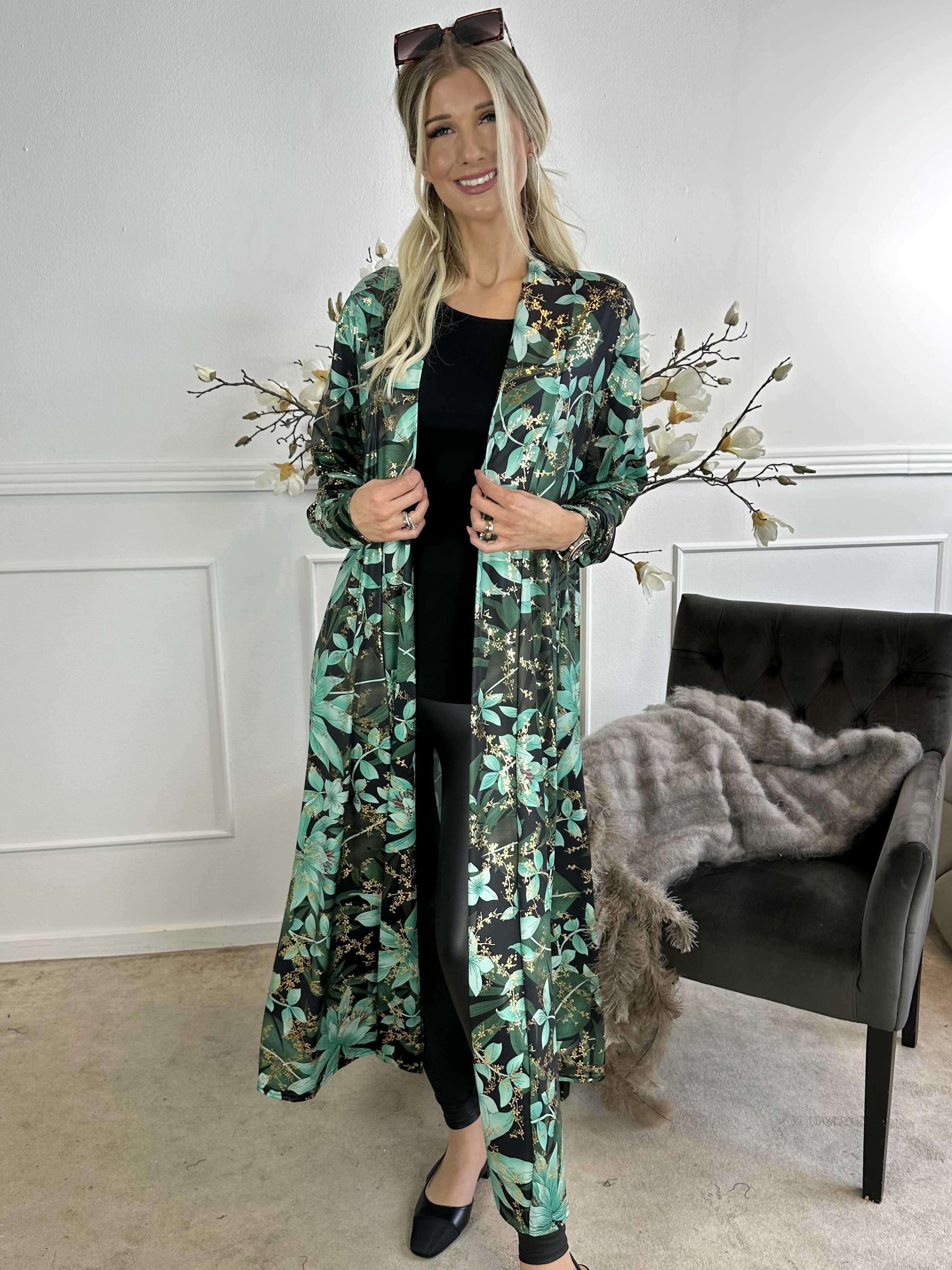 Mikkala Gold Flower - Elastisk cardigan med tryck