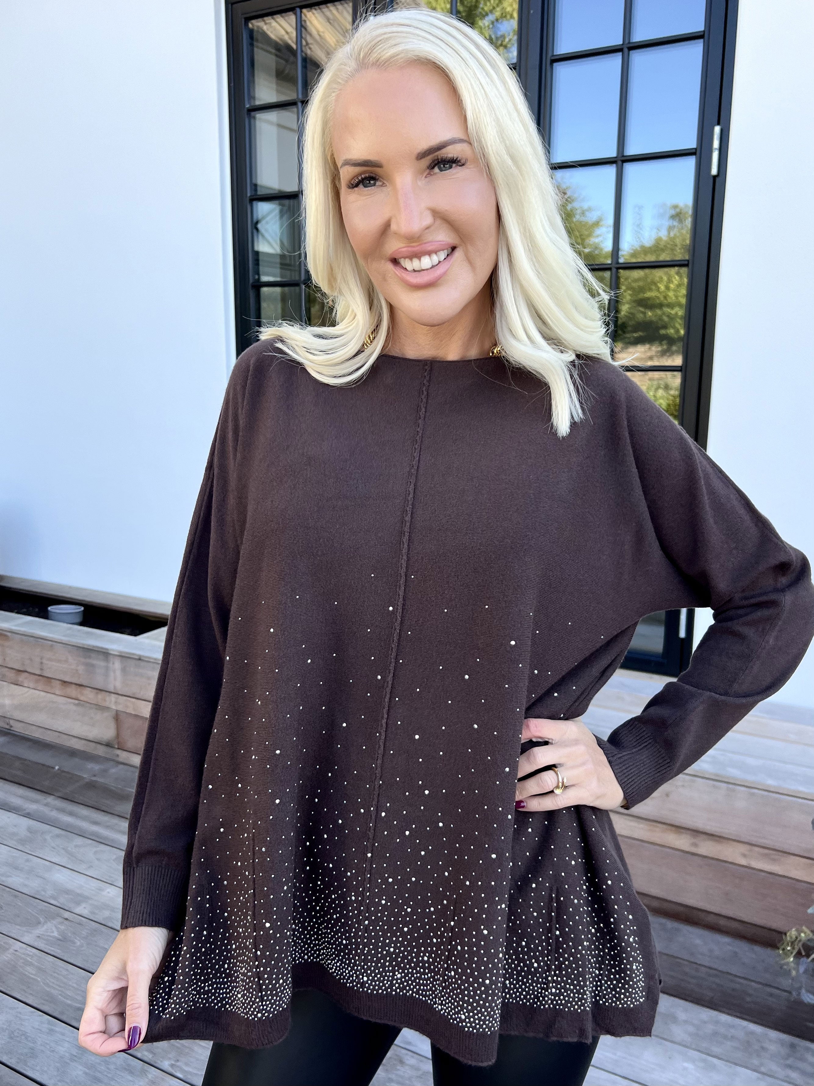 Inga - Supermjuk stickad tröja dekorerad med strass