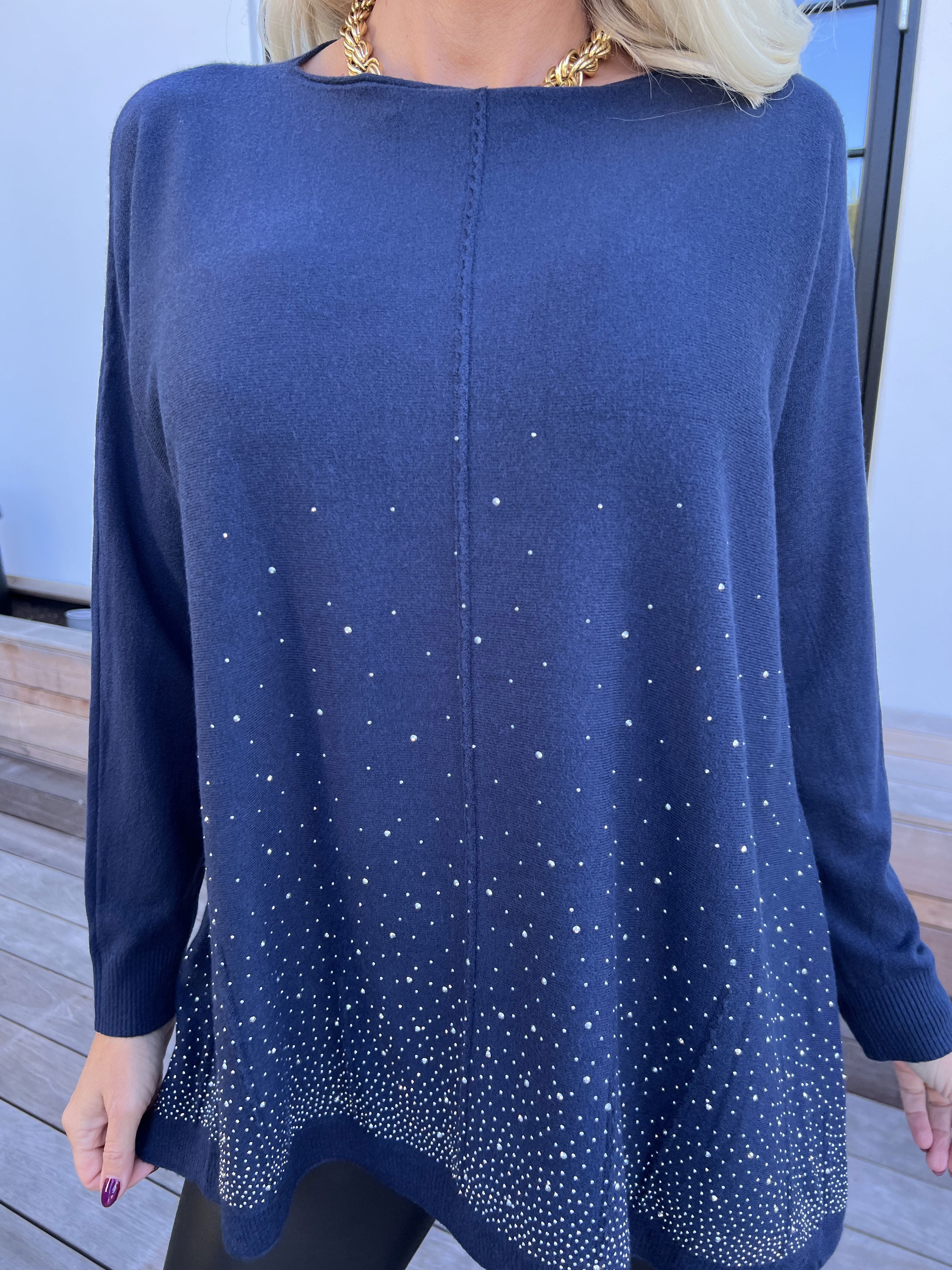 Inga - Supermjuk stickad tröja dekorerad med strass